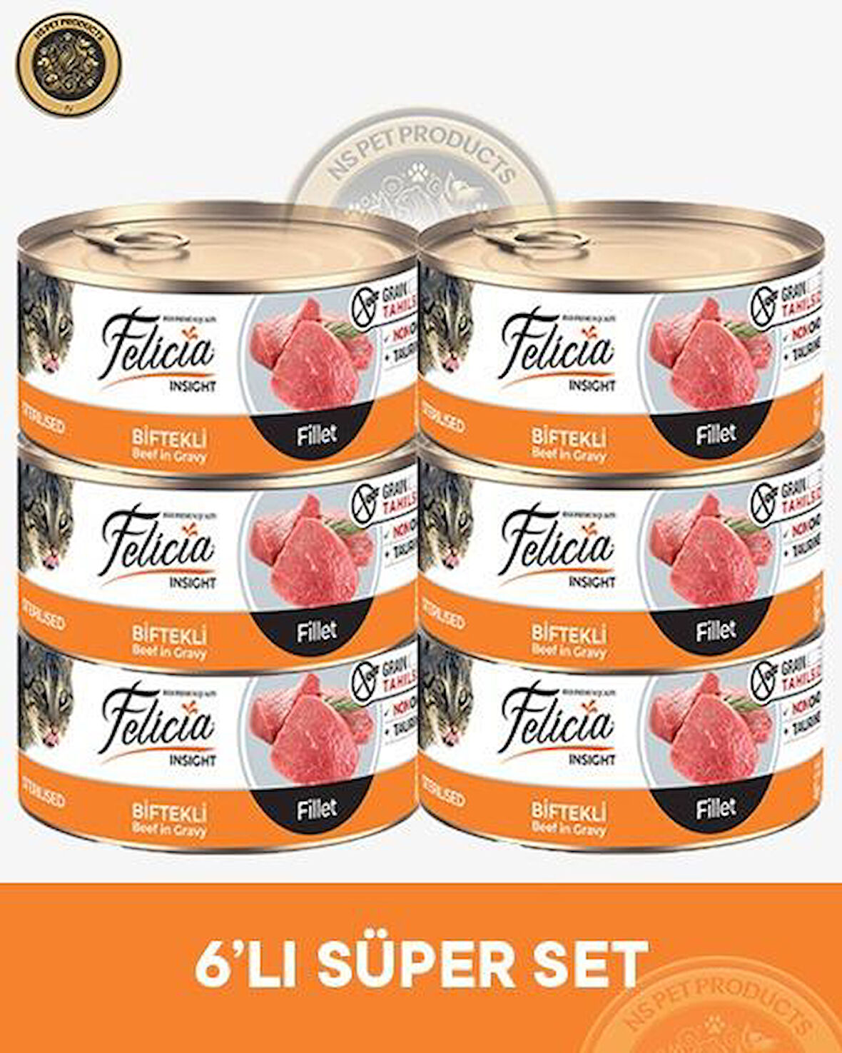 Felicia Kısırlaştırılmış Biftekli Fileto Yetişkin Kedi Konservesi 6x85gr