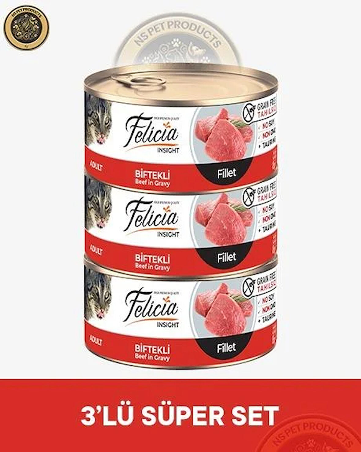 Felicia Biftekli Fileto Yetişkin Kedi Konservesi 3x85gr