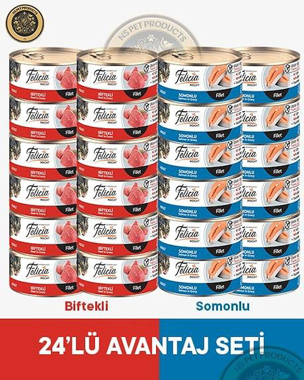 Felicia Biftekli-Somonlu Yetişkin Kedi Konservesi 24x85gr