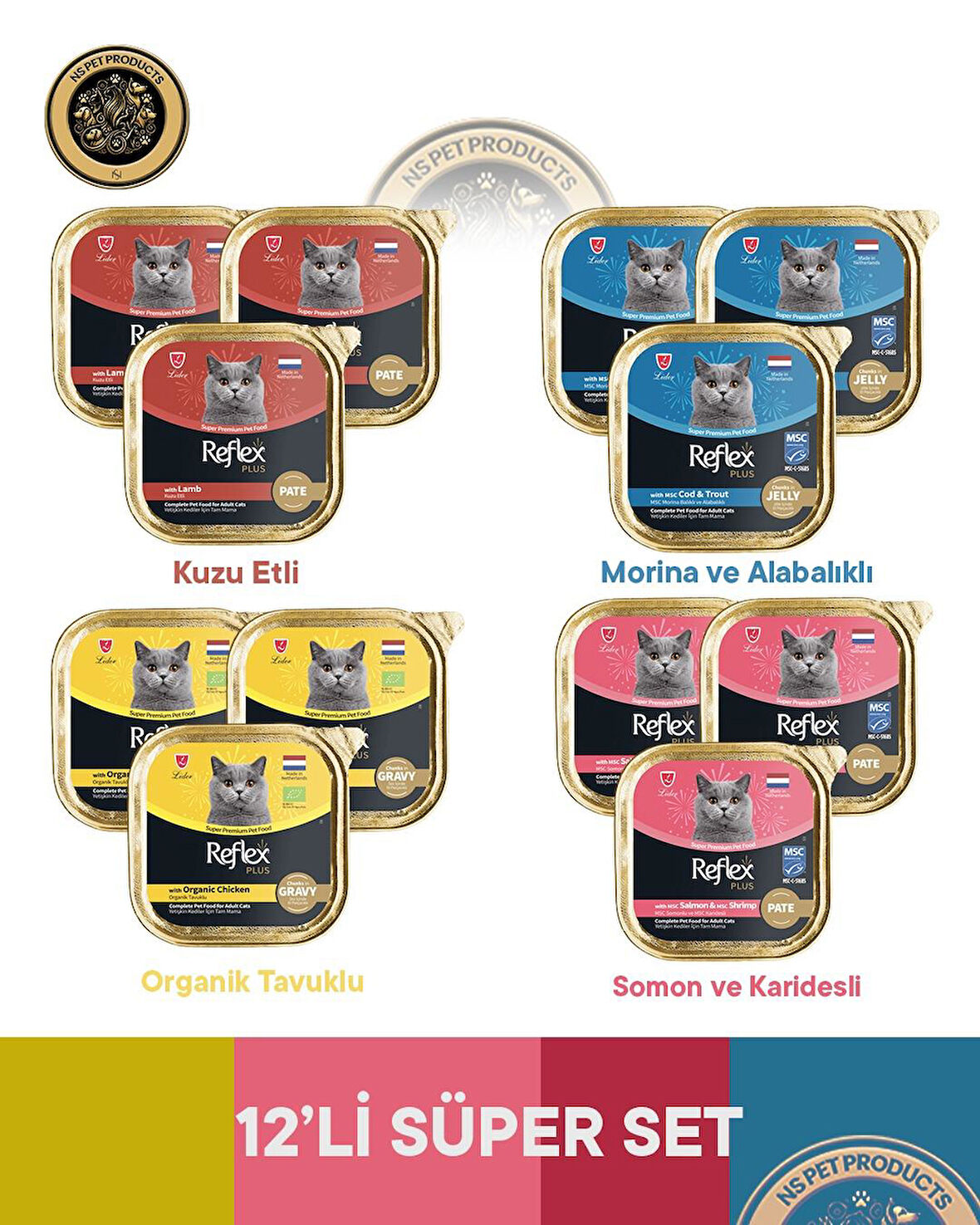 Reflex Plus Karışık Set 12'li Yetişkin Kedi Maması – 12 × 85 g