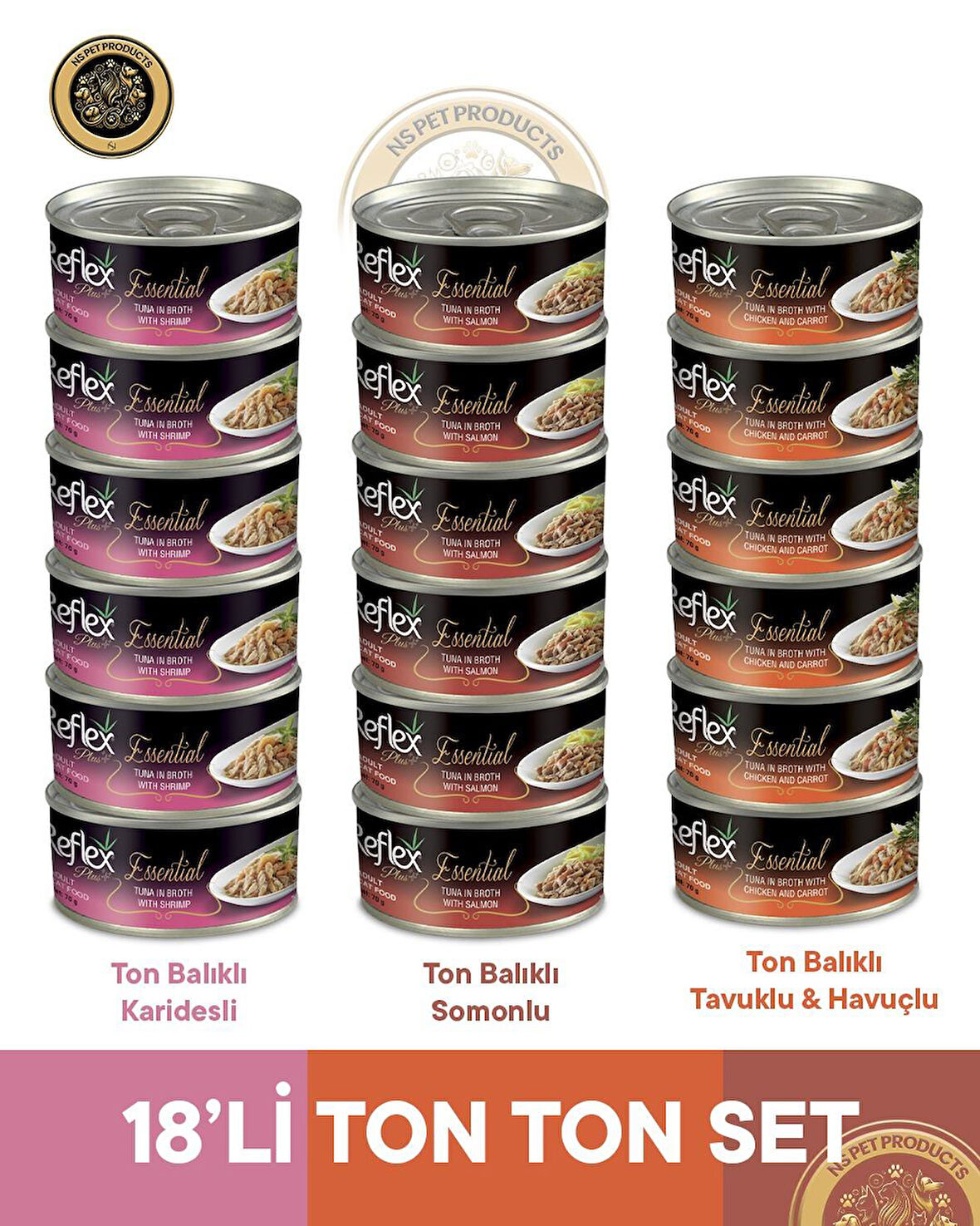 Reflex Plus Essential Ton Balıklı-Karışık Ton Ton Set - 18x70 gr