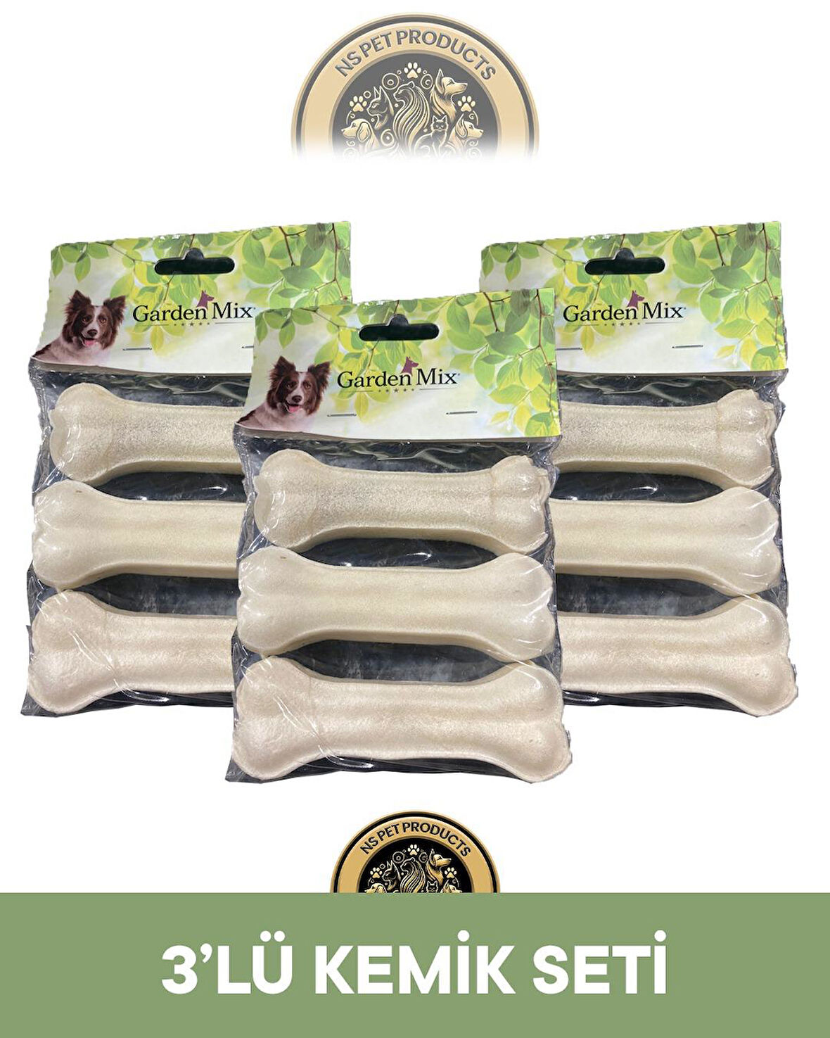 Garden Mix 3'lü Set Sütlü Deri Kemik 10 cm 9x40 gram 