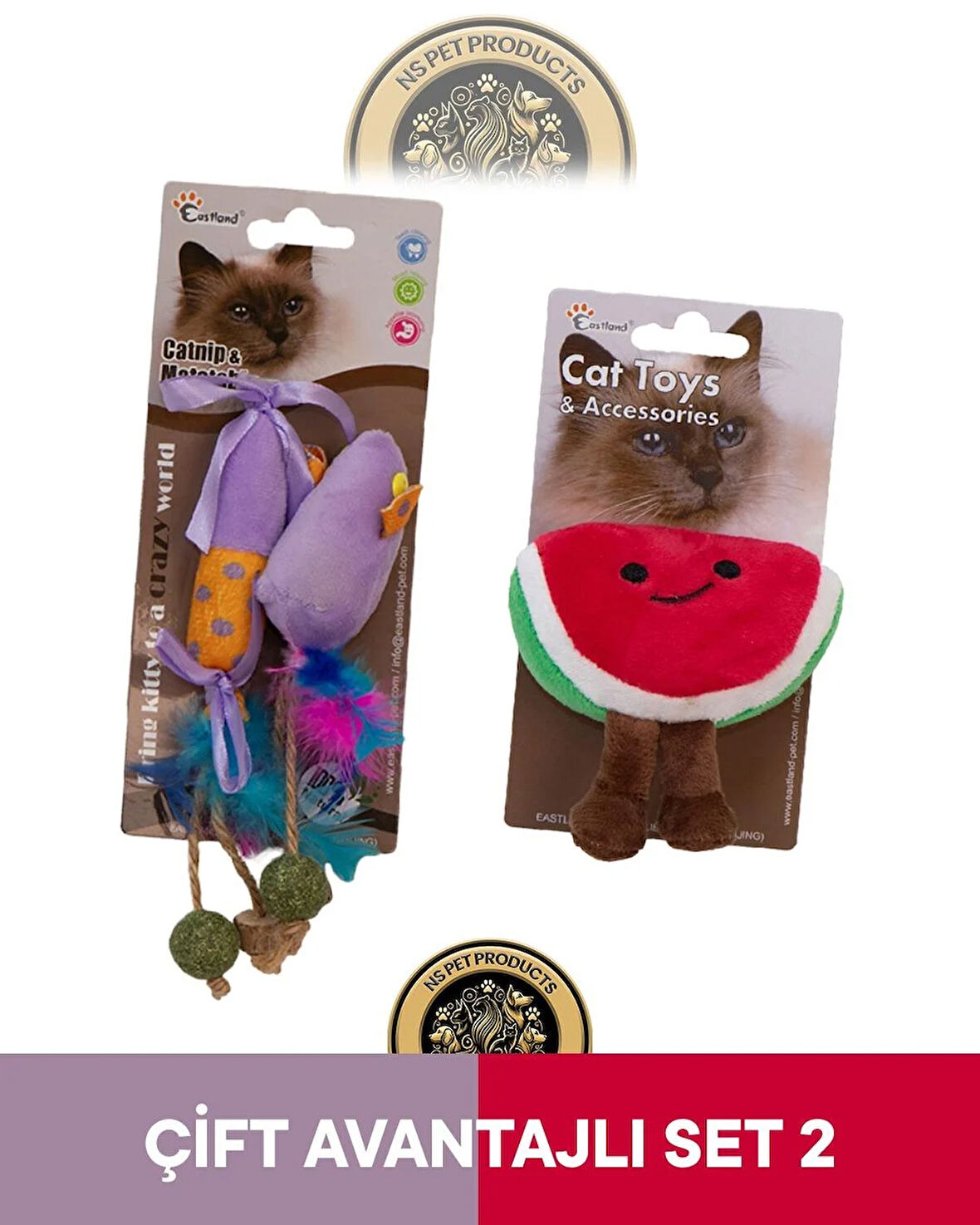 Eastland Matatabive Catnipli Peluş Fare ve Şekerli-Hışırtılı Peluş Karpuz Oyuncak 2'li Set