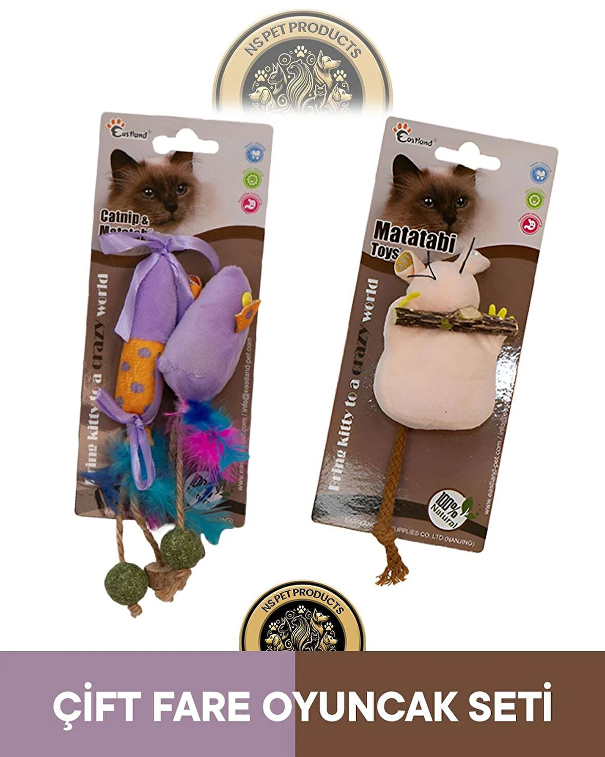 Eastland Matatabive Catnipli Peluş Fare ve Şekerli-Matatabili Peluş Fare Oyuncak 2'li Set
