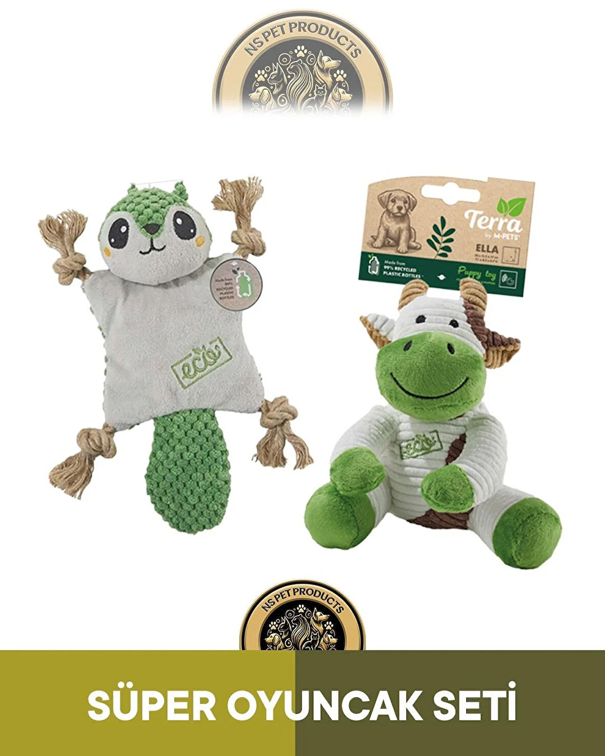 M-Pets Terra Eco Ella Puppy (İnek)-Pip Puppy (Sincap) Köpek Oyuncağı 2'li Set