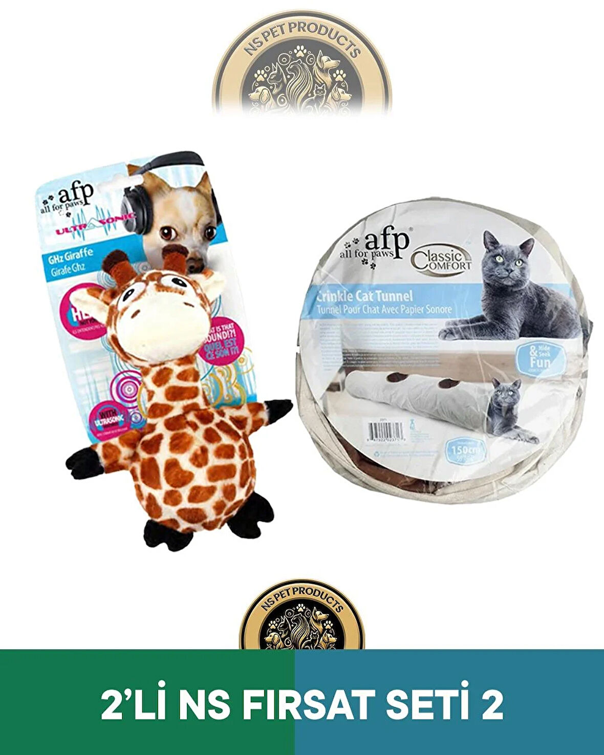 Afp Classic Comfort Kedi Tüneli Beyaz-Ultrasonik Zürafa Oyuncak 2'li Set