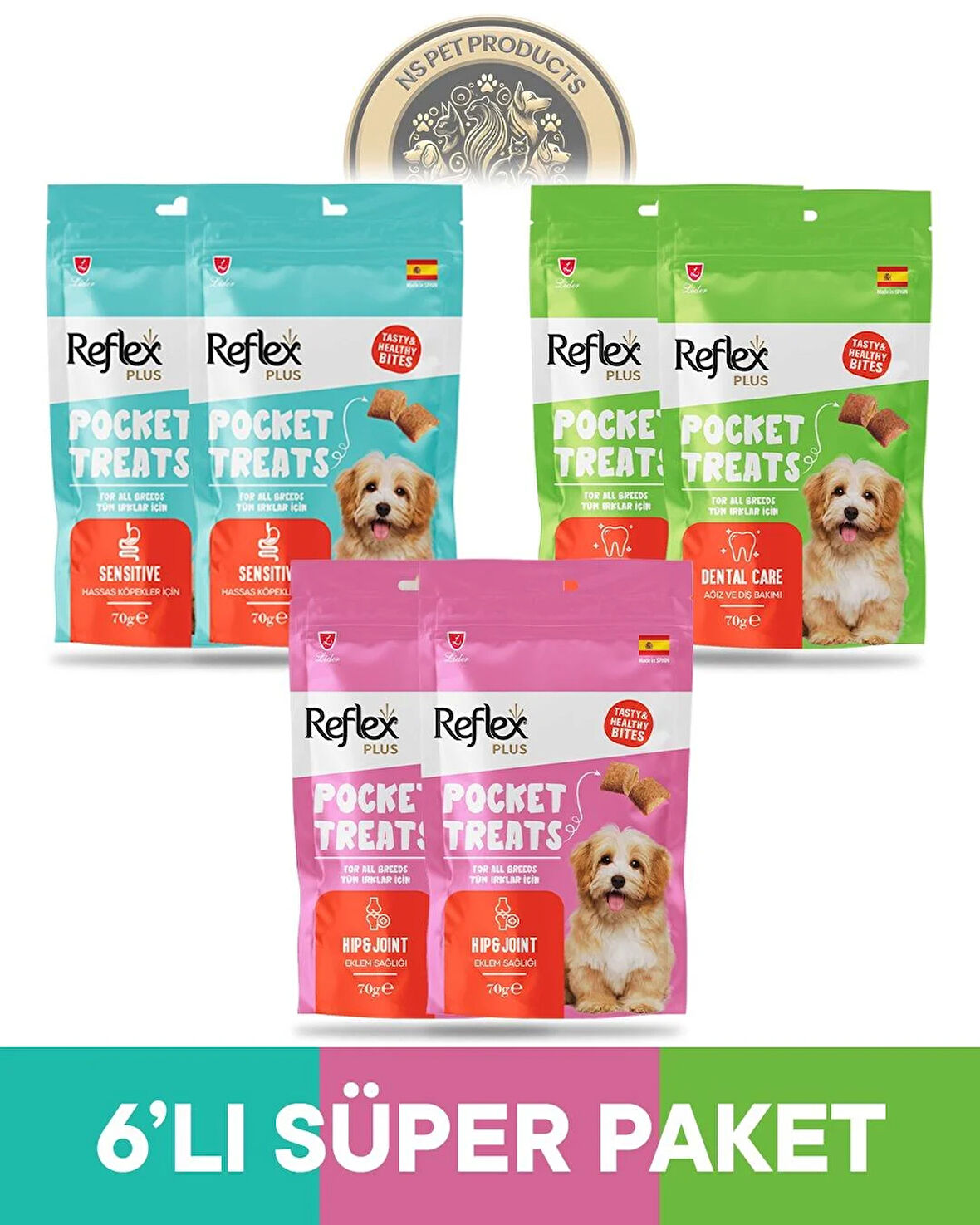 Reflex Pocket Treats 6'lı Köpek Ödül Maması Süper Set 6x70gr