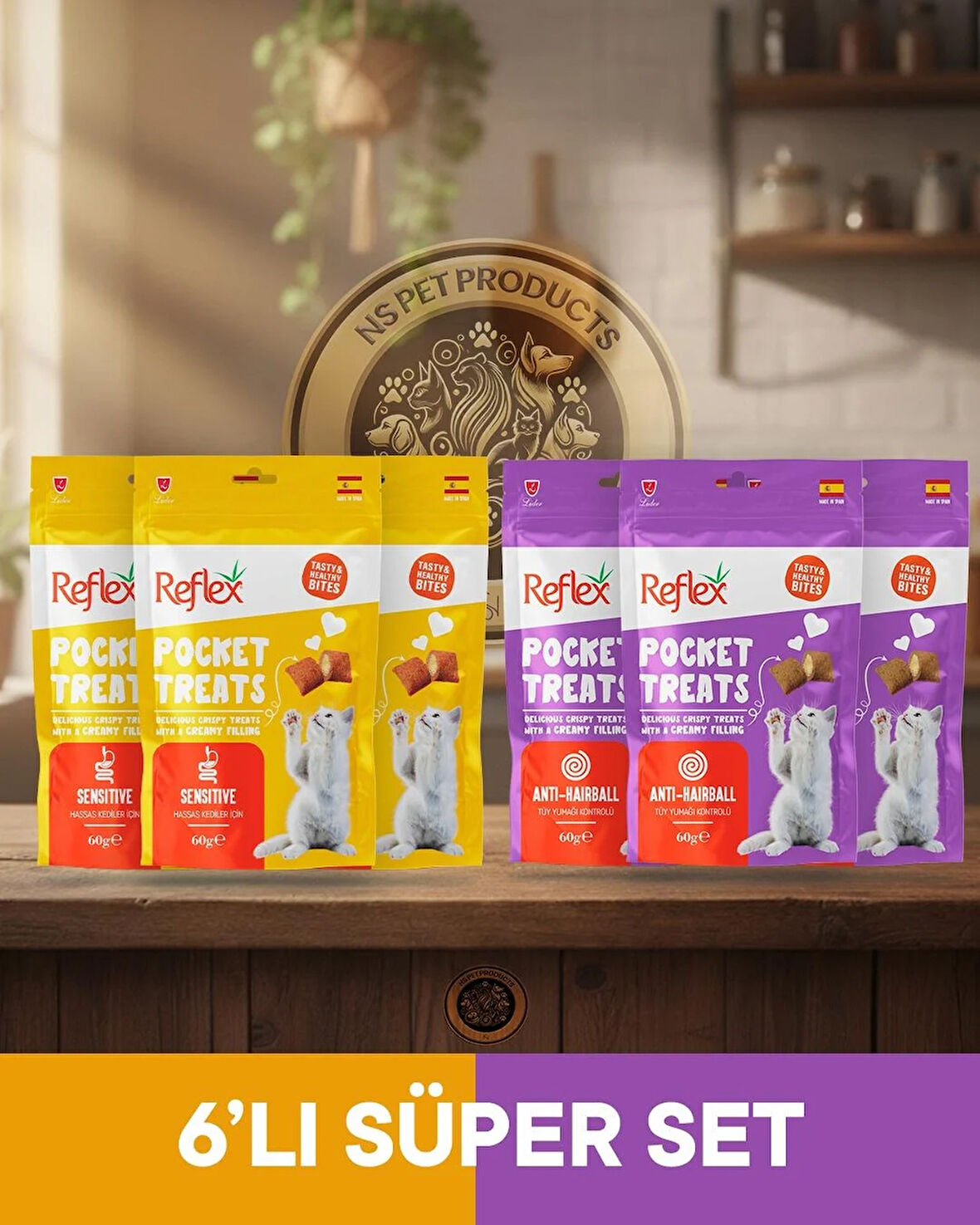 Reflex Pocket Treats Kedi 6'lı Set Sensitive ve Anti Hairball - 6x70gr