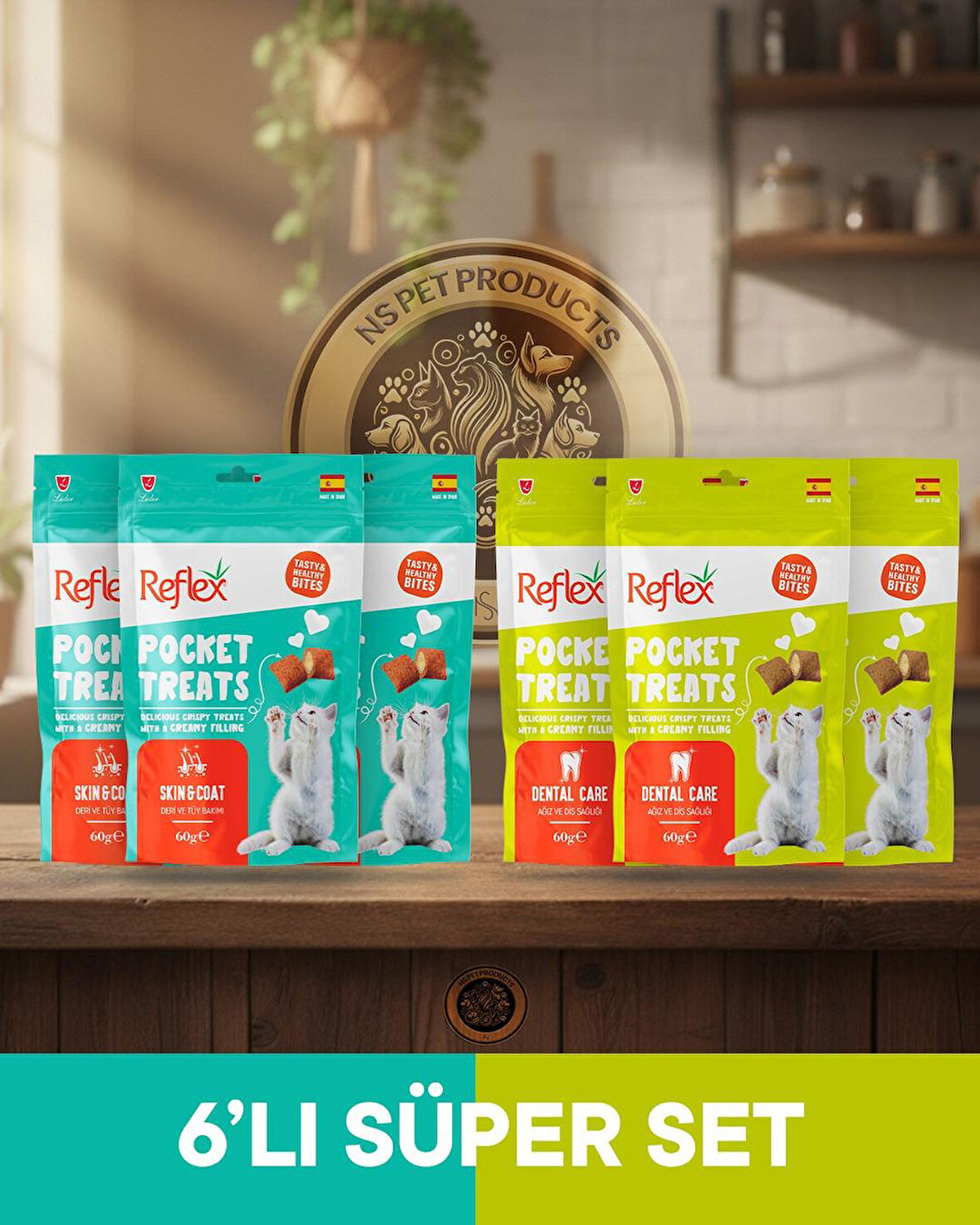 Reflex Pocket Treats Kedi 6'lı Set Skin Coat ve Dental - 6x70gr
