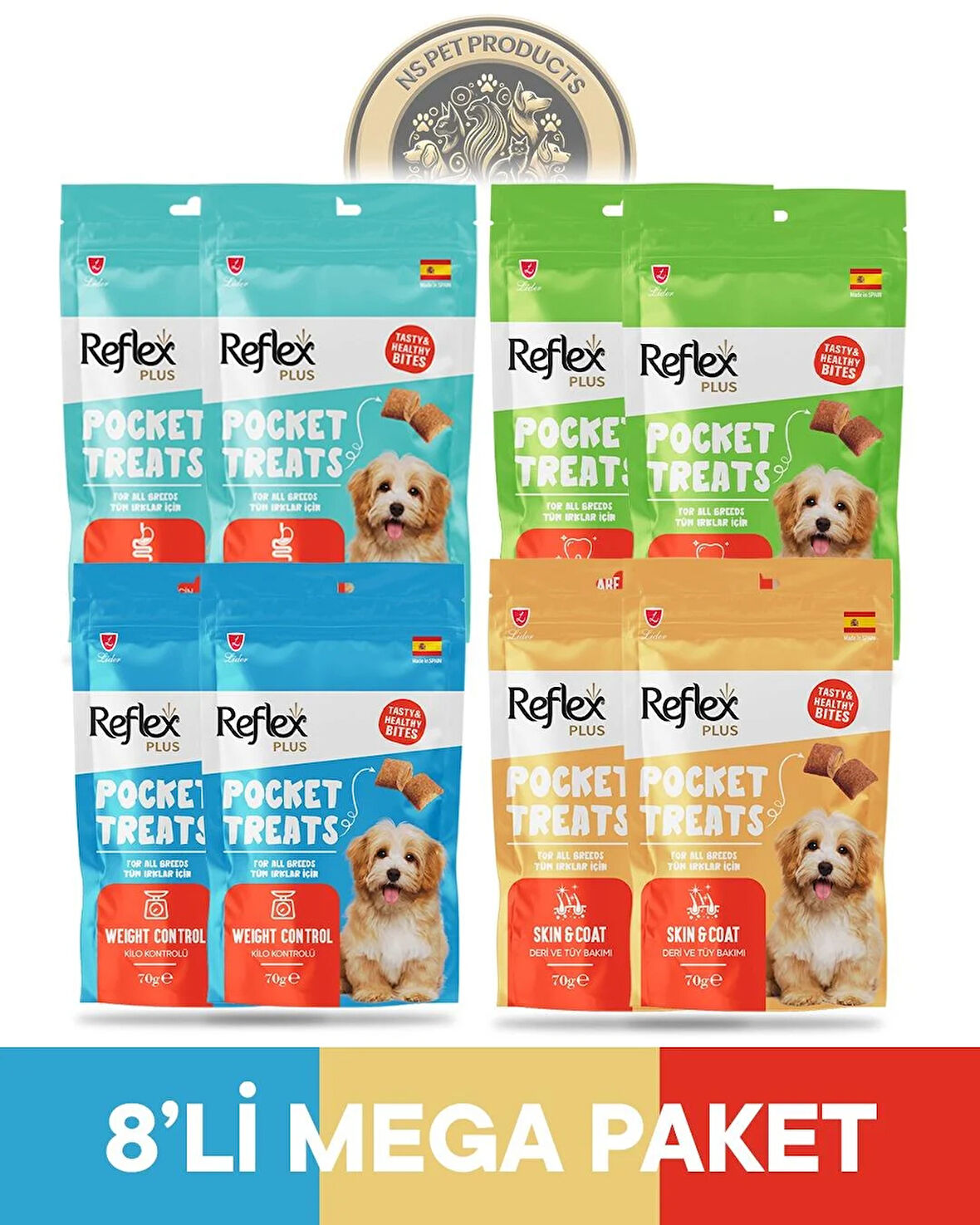 Reflex Pocket Treats 8'li Köpek Ödül Maması Mega Set 8x70gr