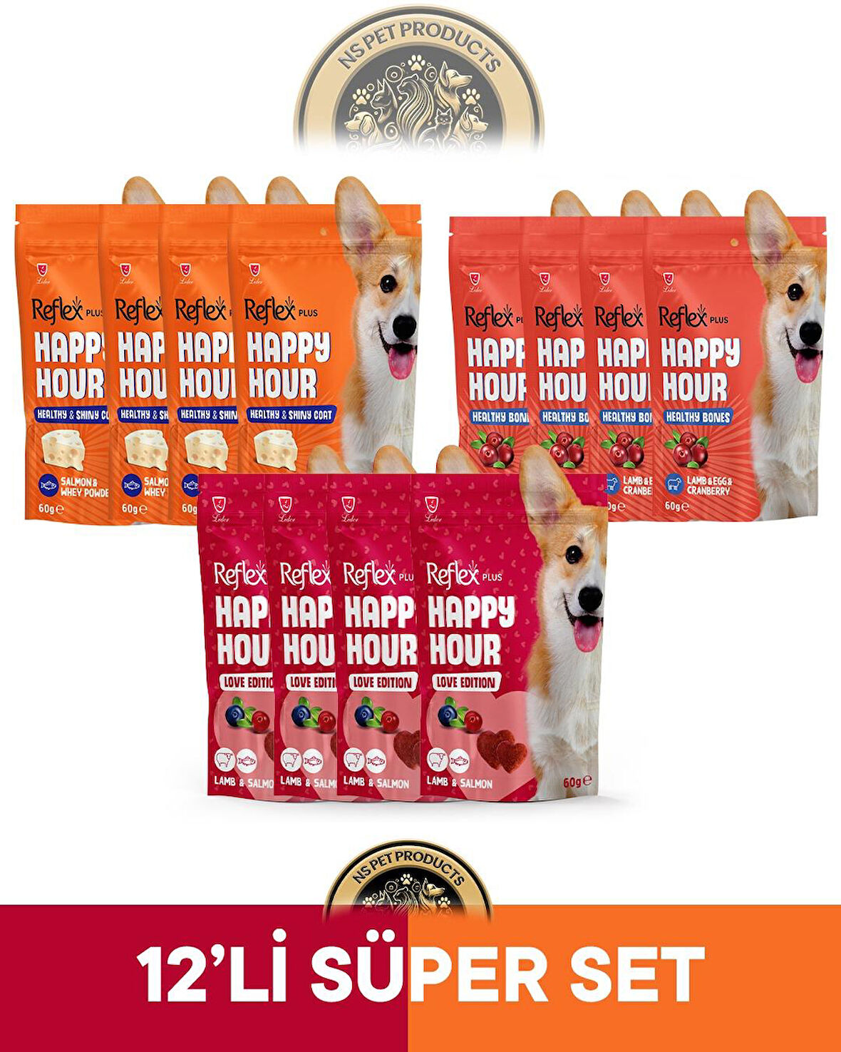Reflex Plus Happy Hour 12'li Köpek Maması Süper Set 2 / 12x60gr