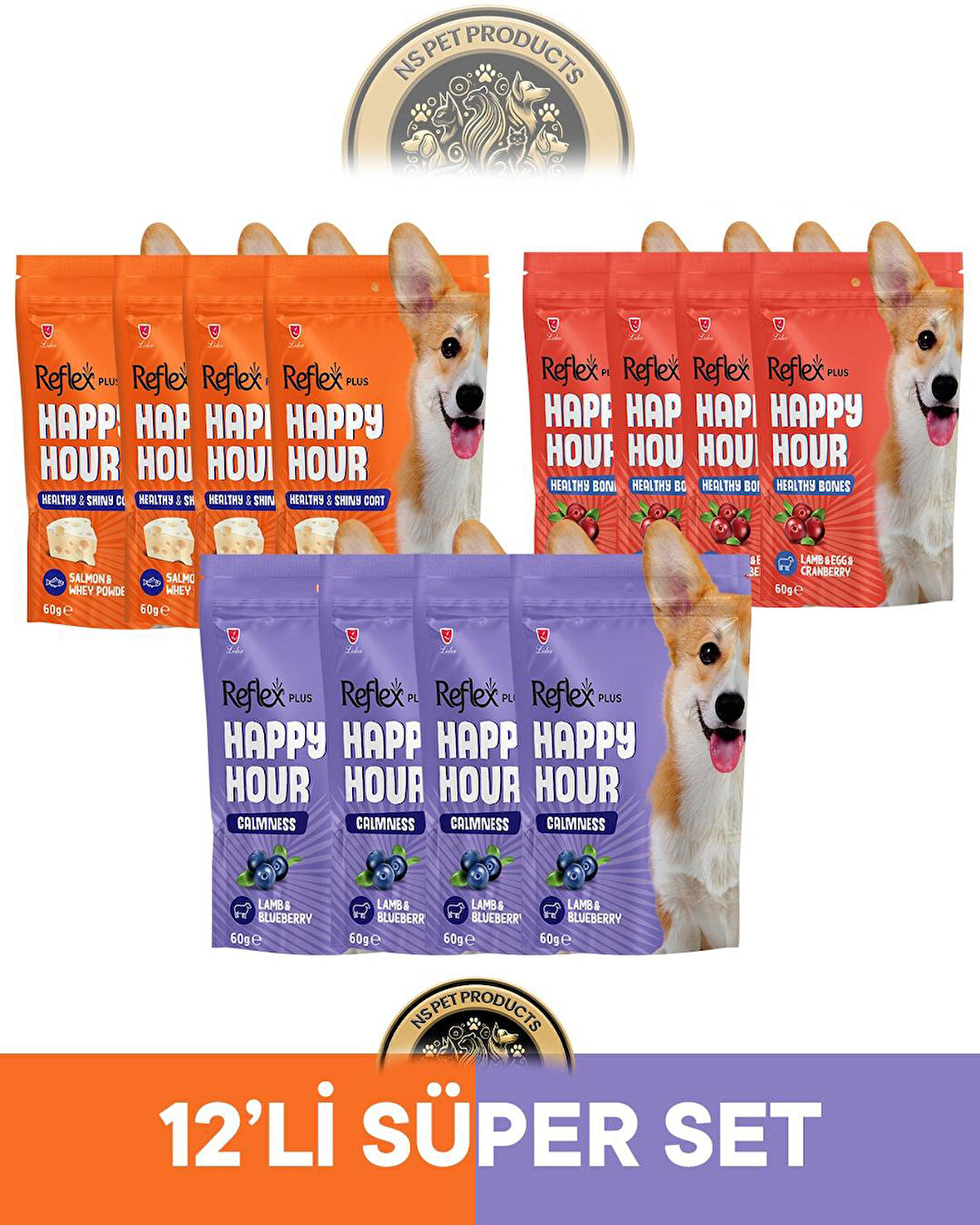 Reflex Plus Happy Hour 12'li Köpek Maması Süper Set 3 / 12x60gr