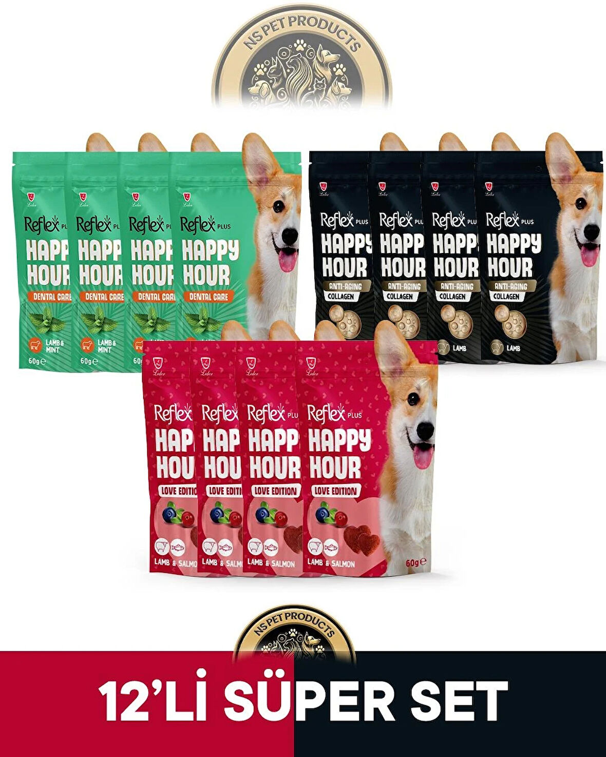 Reflex Plus Happy Hour 12'li Köpek Maması Süper Set 4 / 12x60gr