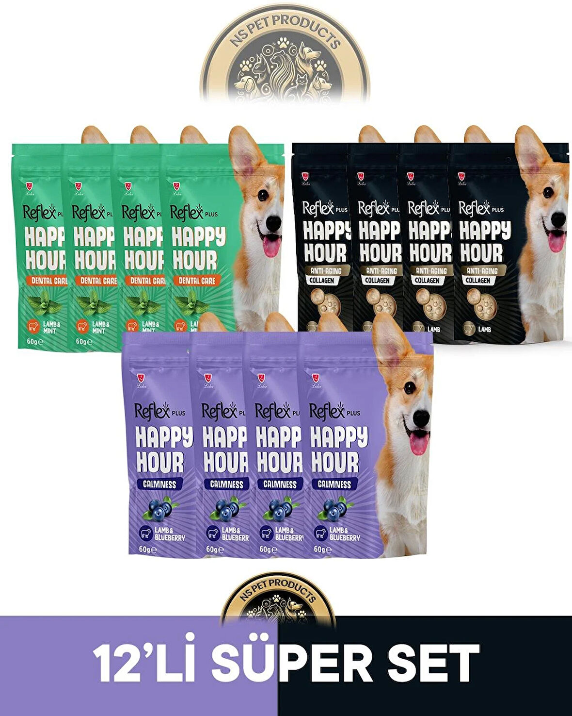 Reflex Plus Happy Hour 12'li Köpek Maması Süper Set 5 / 12x60gr