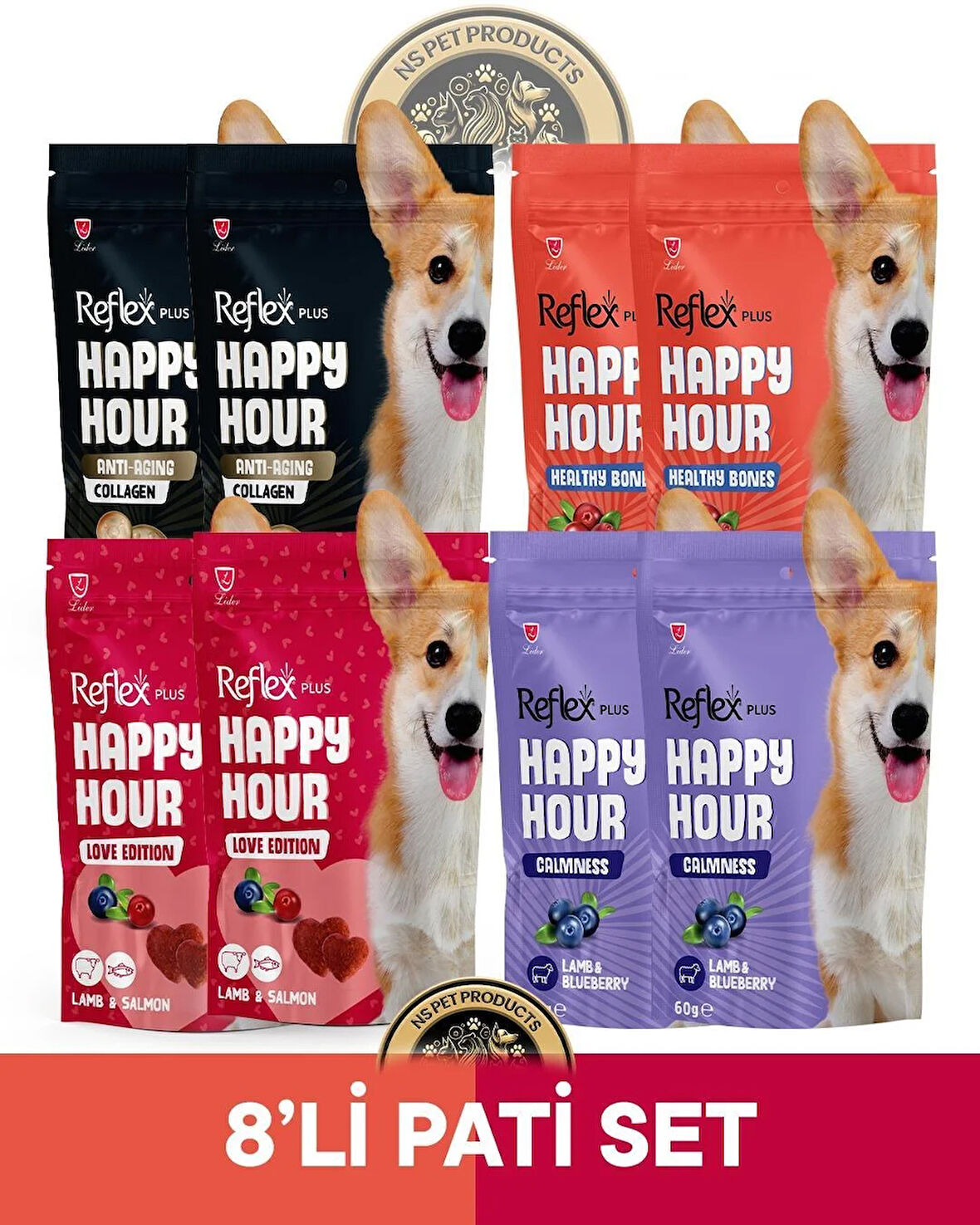 Reflex Plus Happy Hour 8'li Köpek Maması Pati Set 8x60gr