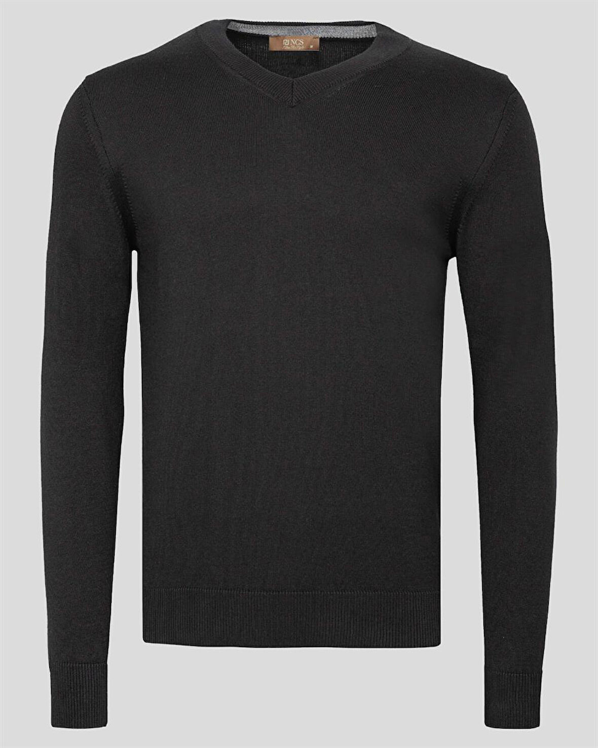 Erkek V Yaka Kazak Sık Örme Desenli Siyah Slim Fit Kazak NCS JEANS 3002