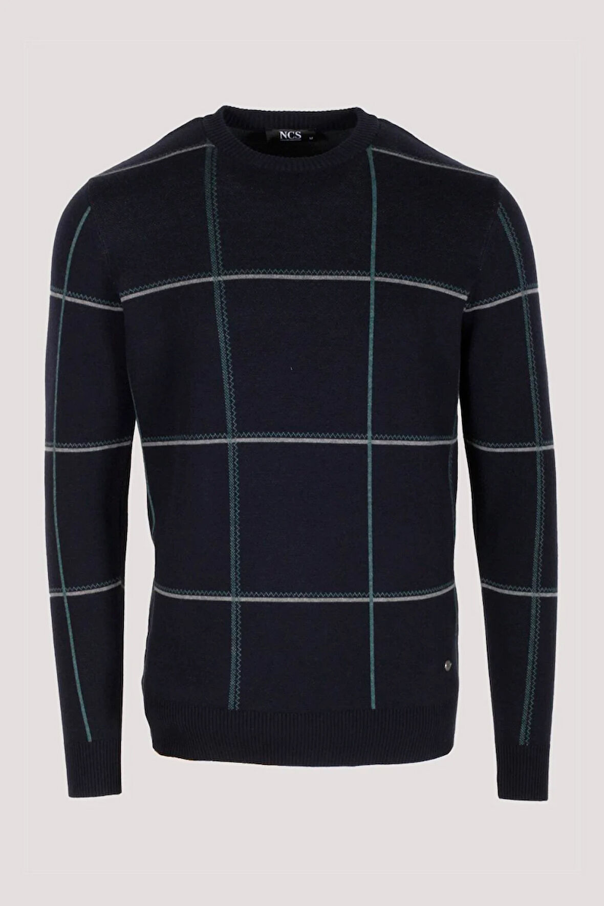 Erkek Triko Lacivert Bisiklet Yaka Desenli Slim Fit Pamuklu Kazak NCS JEANS 3744