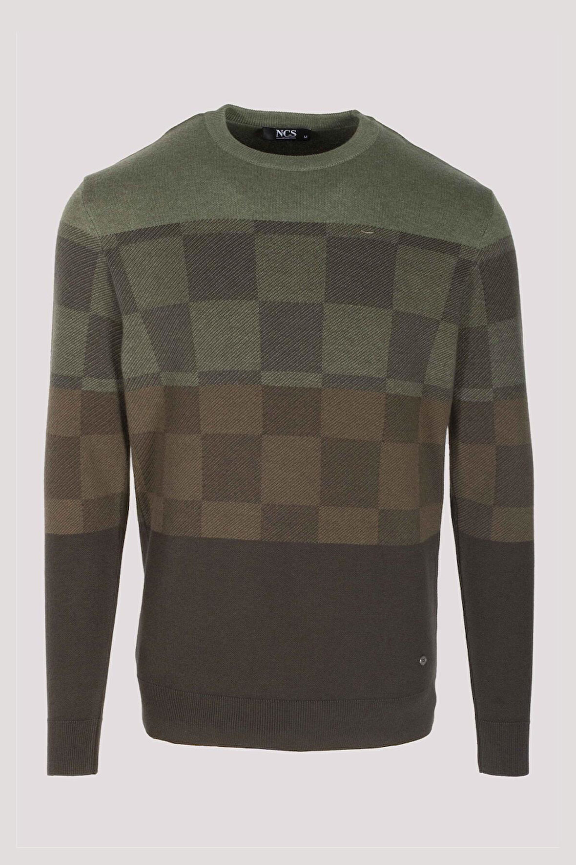 Erkek Triko Haki Bisiklet Yaka Desenli Slim Fit Pamuklu Kazak NCS JEANS 3730