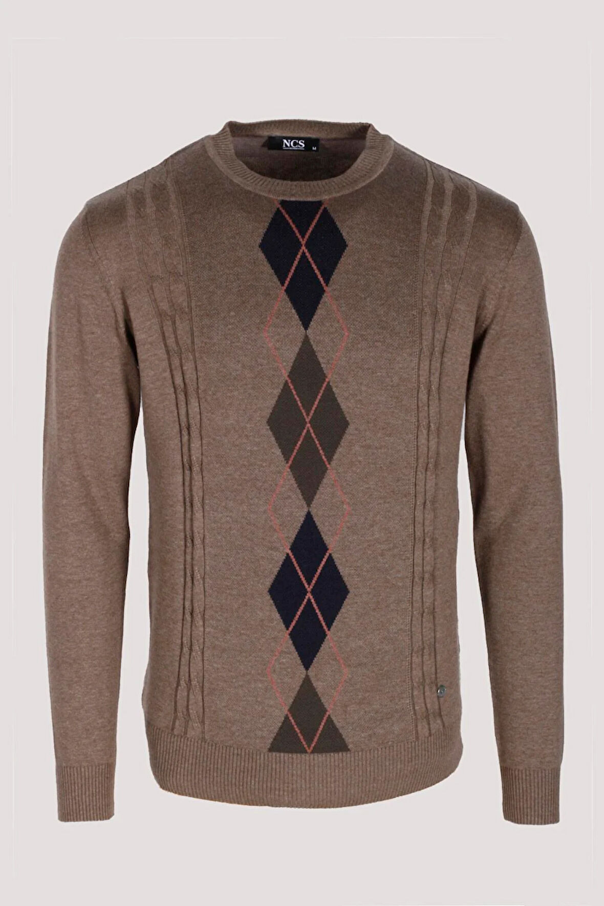 Erkek Triko Vizon Bisiklet Yaka Baklava Desenli Slim Fit Pamuklu Kazak NCS JEANS 3745