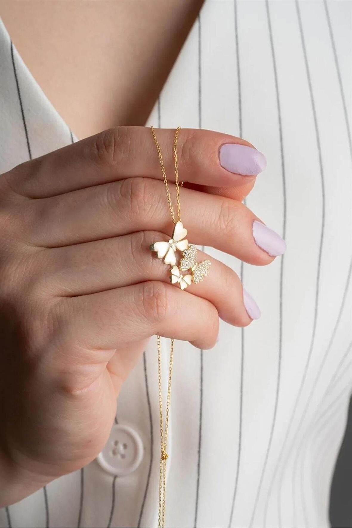925 Ayar Gold Kelebek Gümüş Kolye