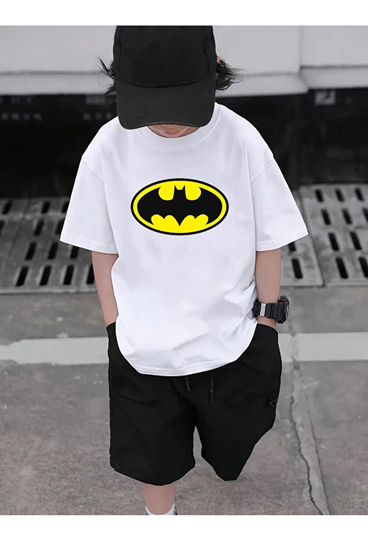 Kaliteli Penye Kız Erkek Çocuk Baskılı Beyaz Tshirt 5 6 7 8 9 10 11 12 13 14 yaş Batman