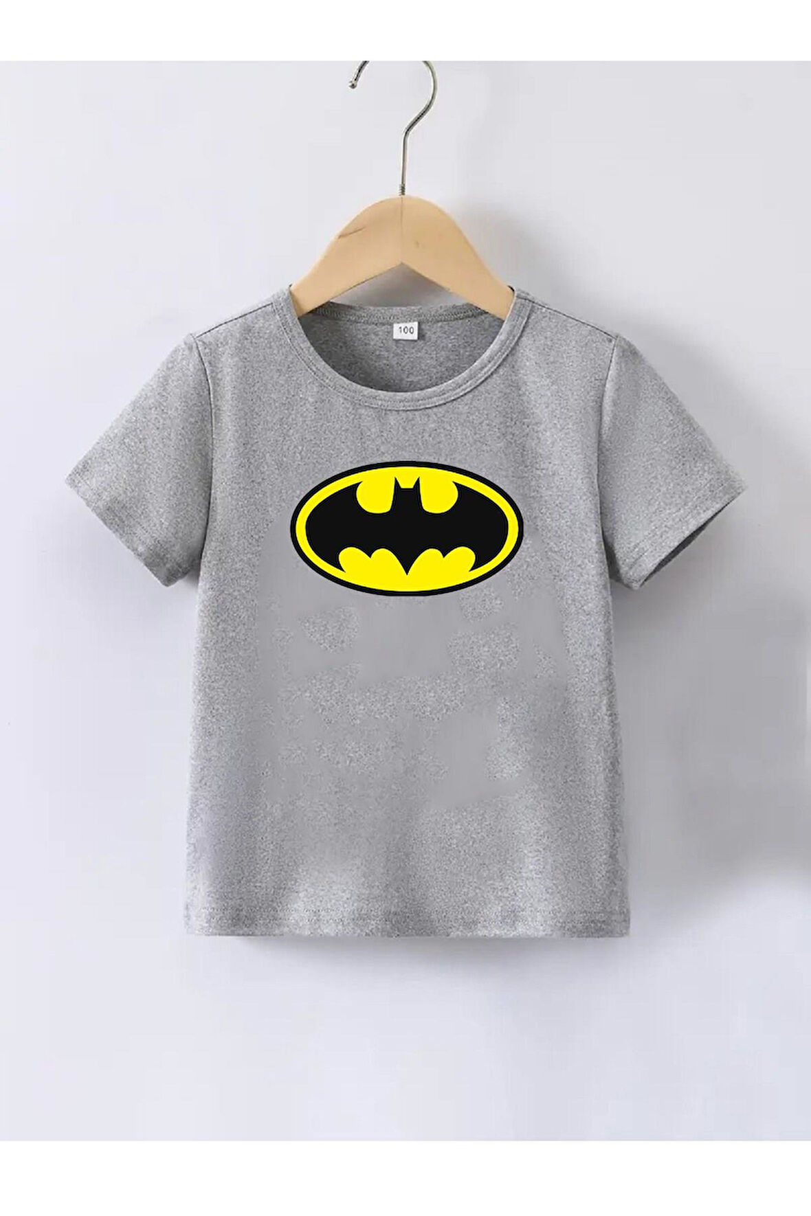 Kaliteli Penye Kız Erkek Çocuk Baskılı Gri Tshirt 5 6 7 8 9 10 11 12 13 14 yaş Batman