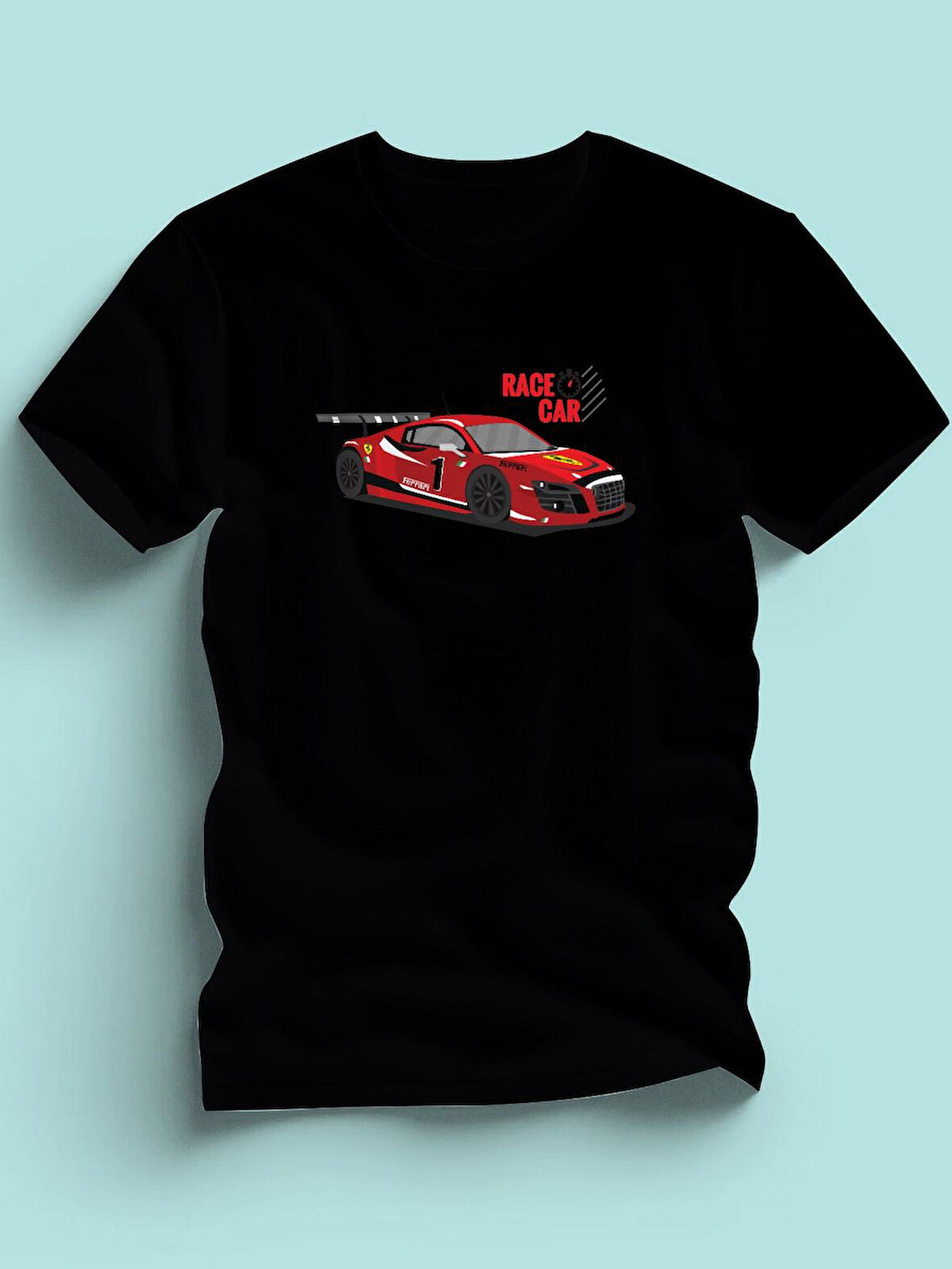 Maki Home Erkek Çocuk  Kırmızı Yarış Arabası Baskılı Siyah Tshirt 5 6 7 8 9 10 11 12 13 14 yaş tişört