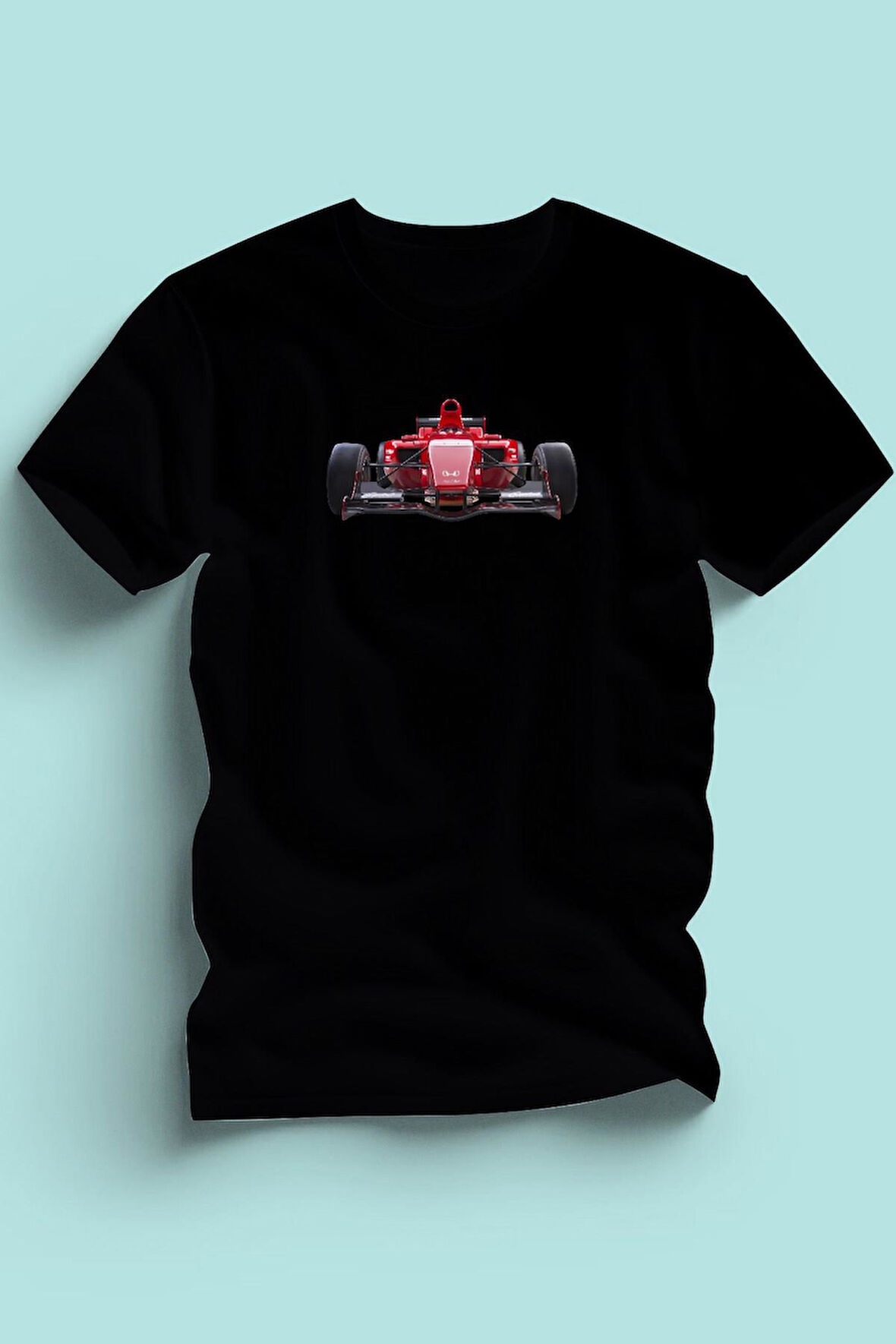 Erkek Formula Kırmızı Yarış Arabası Baskılı Siyah Tshirt 5 6 7 8 9 10 11 12 13 14 yaş tişört