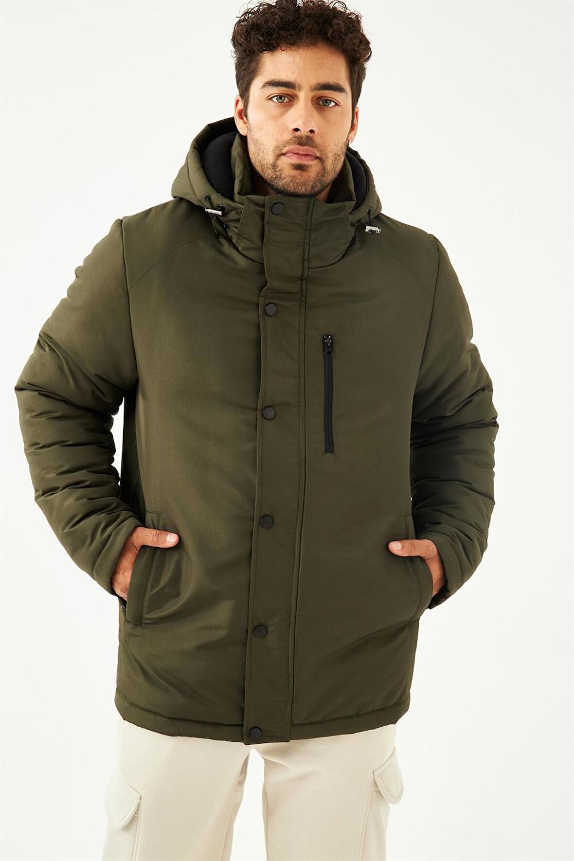 Qawwa Erkek  Astarlı Çıkarılabilir Kapüşonlu Su ve Rüzgar Geçirmez Kışlık Spor Mont & Kaban & Parka RQP-160