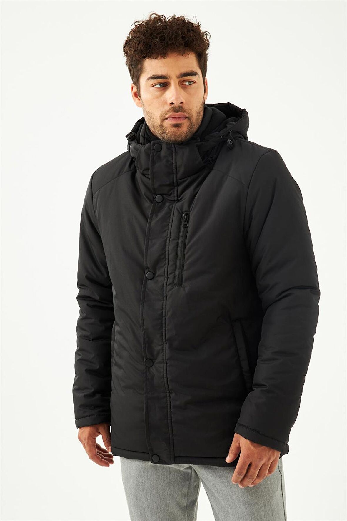 Qawwa Erkek  Astarlı Çıkarılabilir Kapüşonlu Su ve Rüzgar Geçirmez Kışlık Spor Mont & Kaban & Parka RQP-160