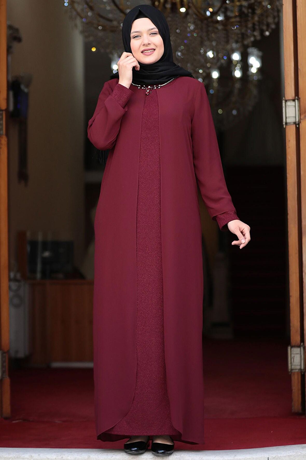 Amine Hüma Parıltı Abiye Bordo
