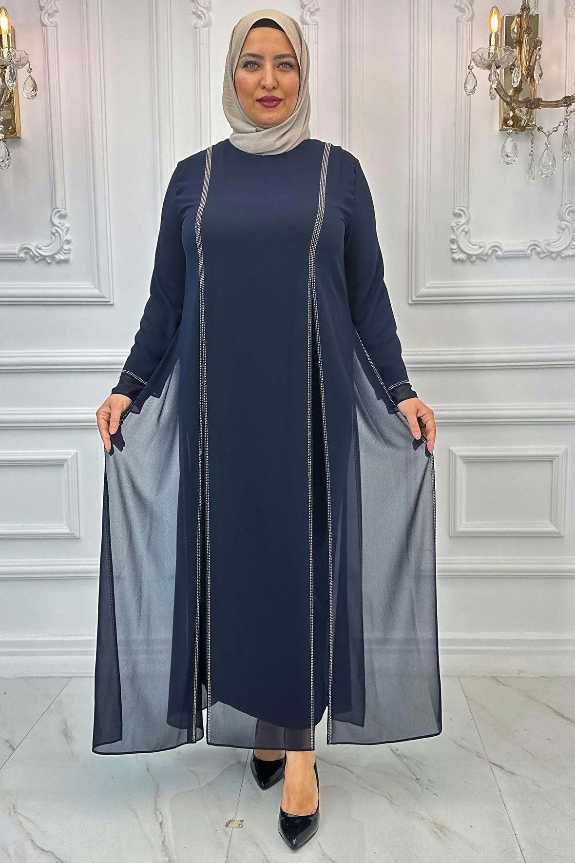 Amine Hüma Lavin Tesettür Abiye Lacivert