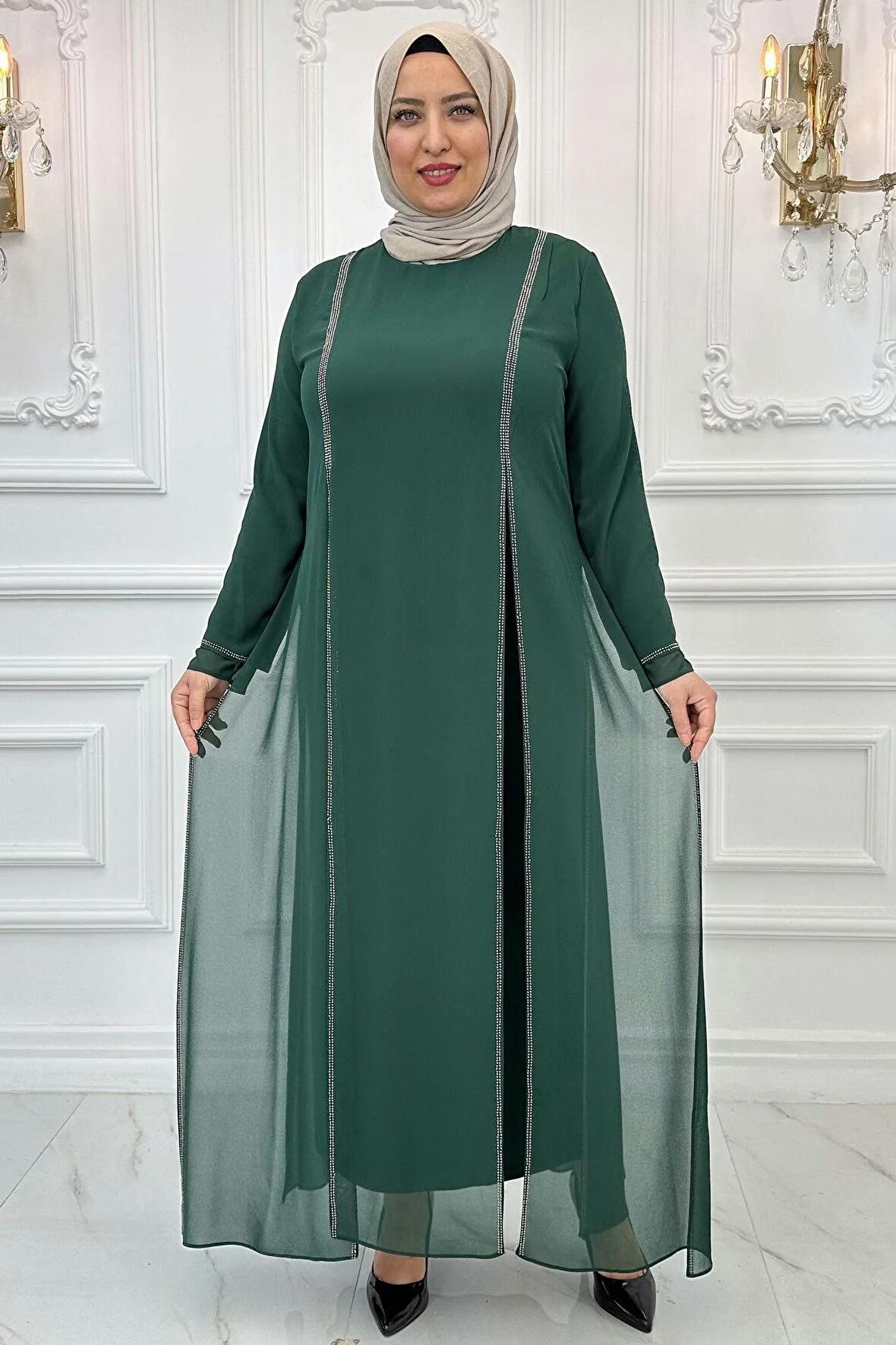 Amine Hüma Lavin Tesettür Abiye Zümrüt