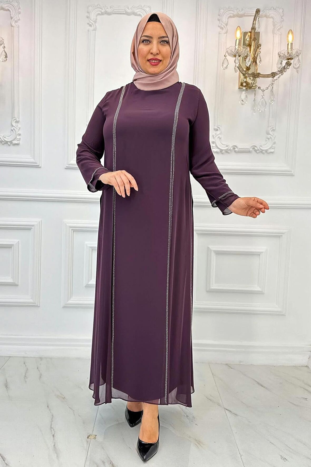 Amine Hüma Lavin Tesettür Abiye Mürdüm