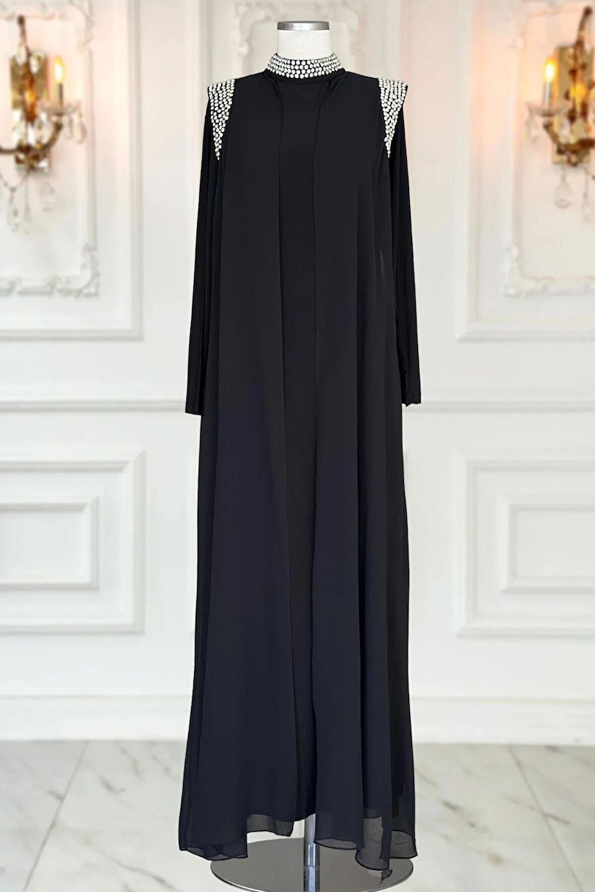 Amine Hüma Zambak Abiye Elbise Siyah