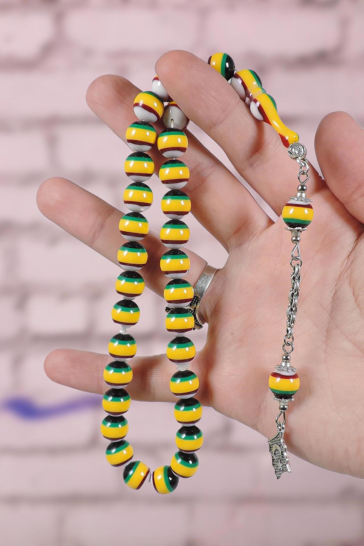 Sarı Renk Küre Tane Sürmeli Model Toz Kehribar Tesbih