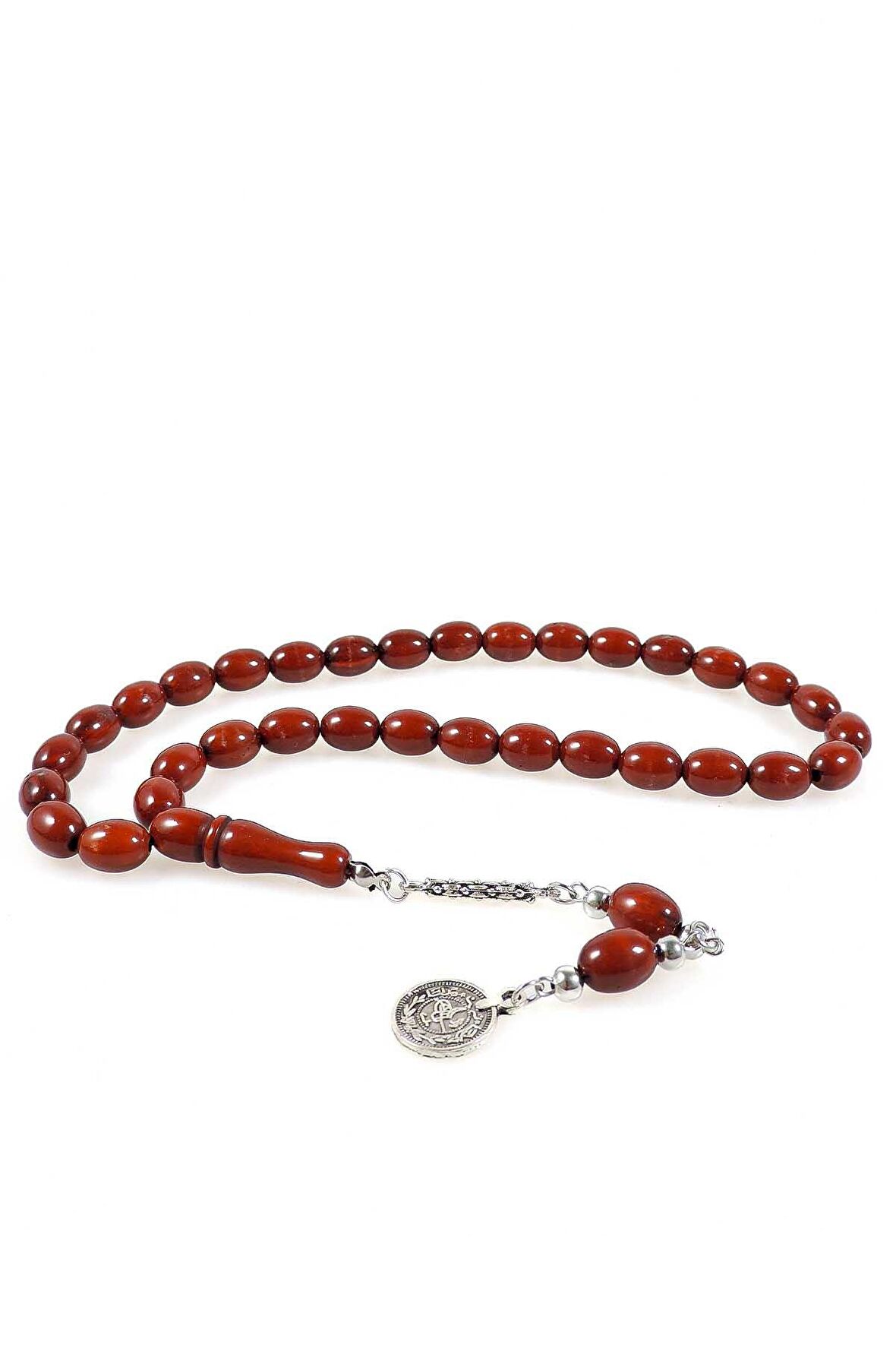 Beyzi Tane Koyu Ton Toz Kehribar Tesbih