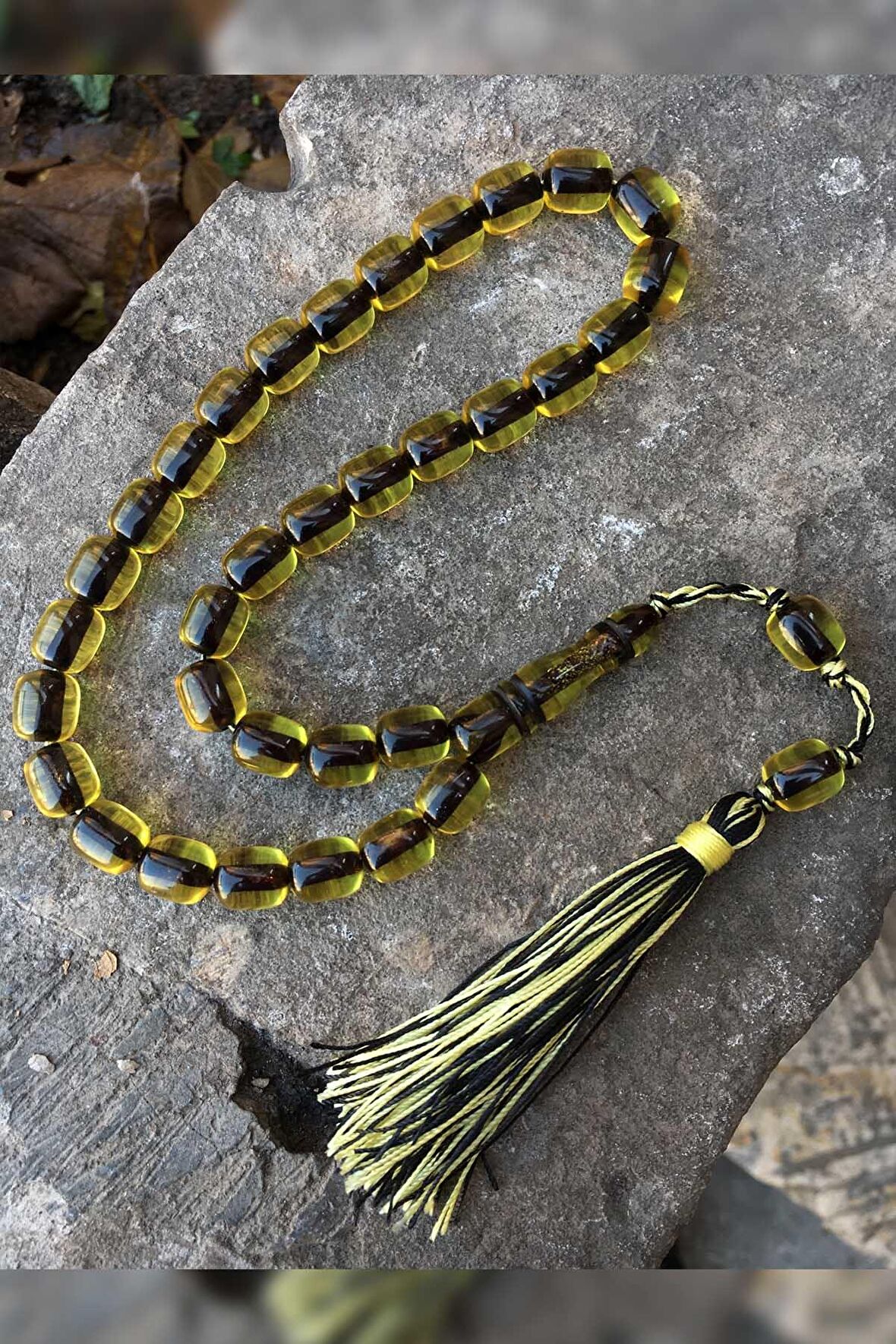 Güzel Çekimli Özel Klasik Püskül Sarı Ateş Kehribar Tesbih