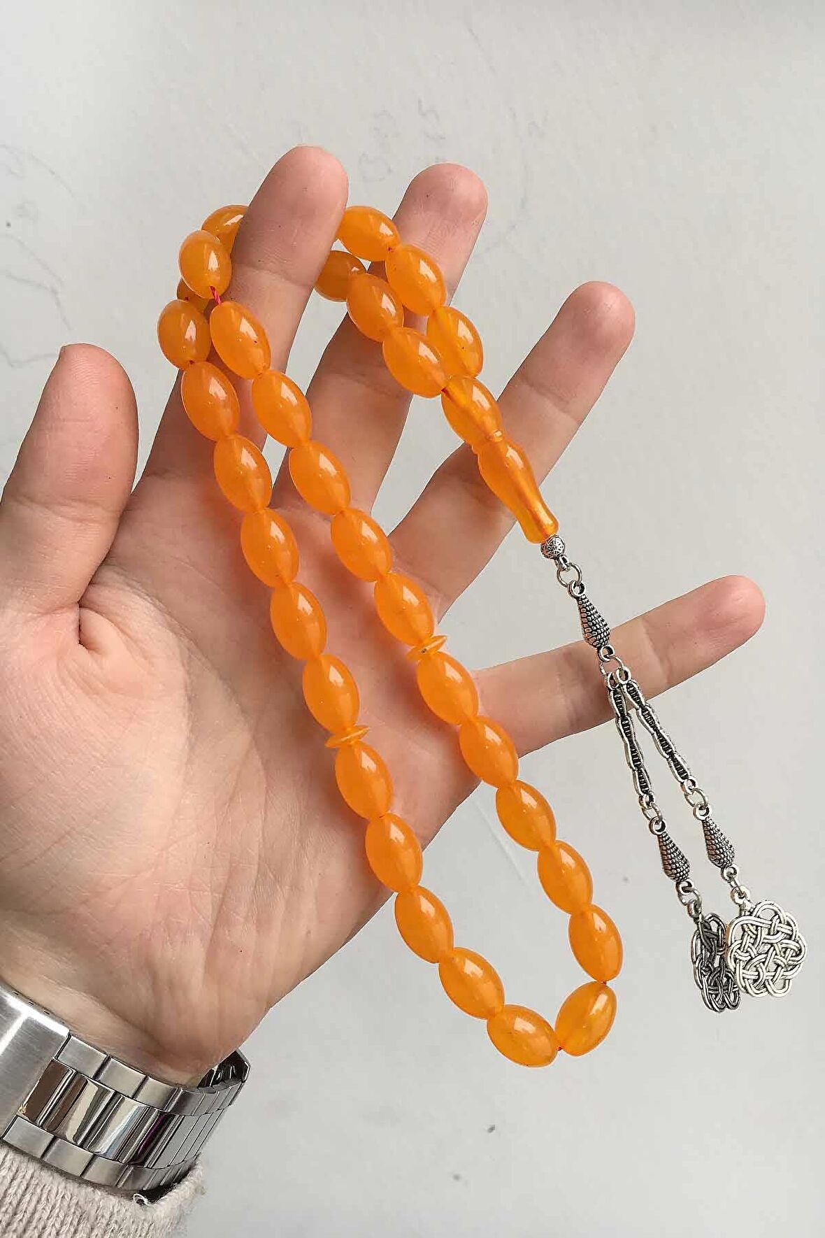 İri Boy Güzel Çekimli Portakal Renk Erkek İçin Tesbih