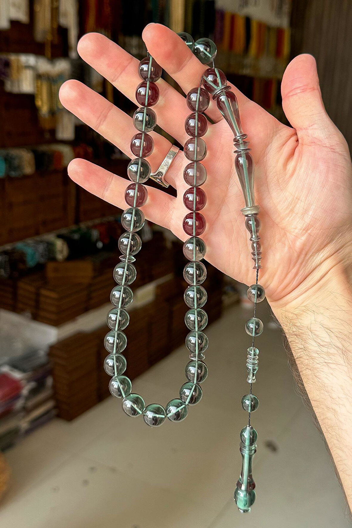 Büyük Boy Harika İşçilik Örneği Ateş Kehribar Tesbih