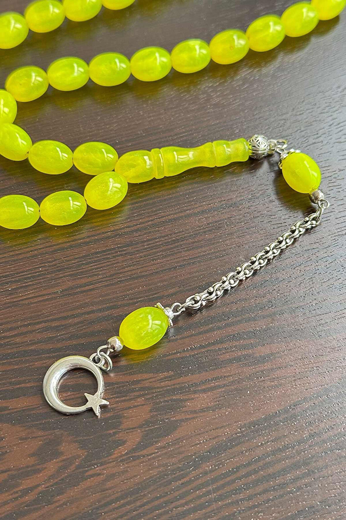 Güzel Çekimli Sedefli Sarı Toz Kehribar Tesbih