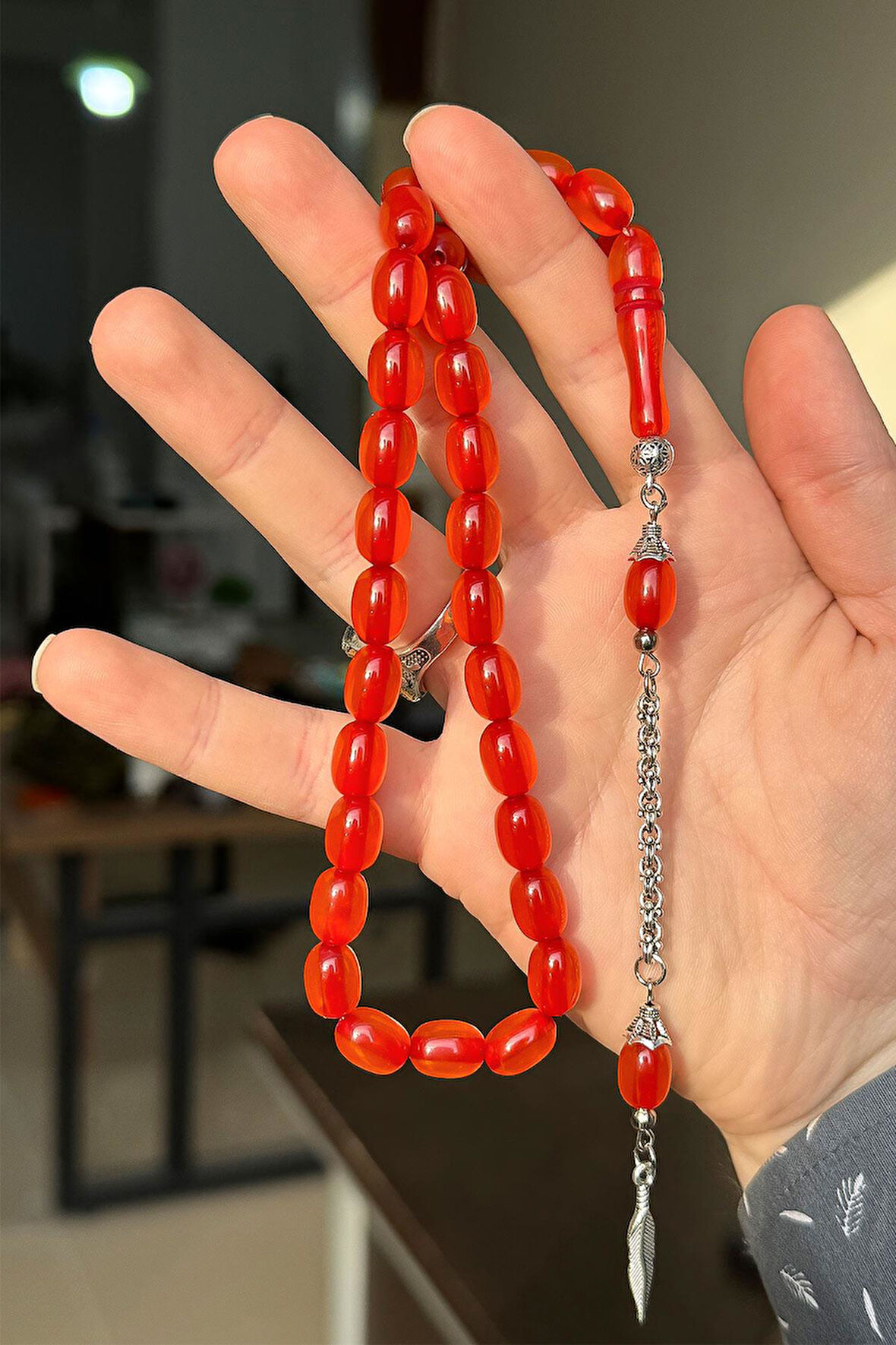 Güzel Çekimli Zar Renk Toz Kehribar Tesbih