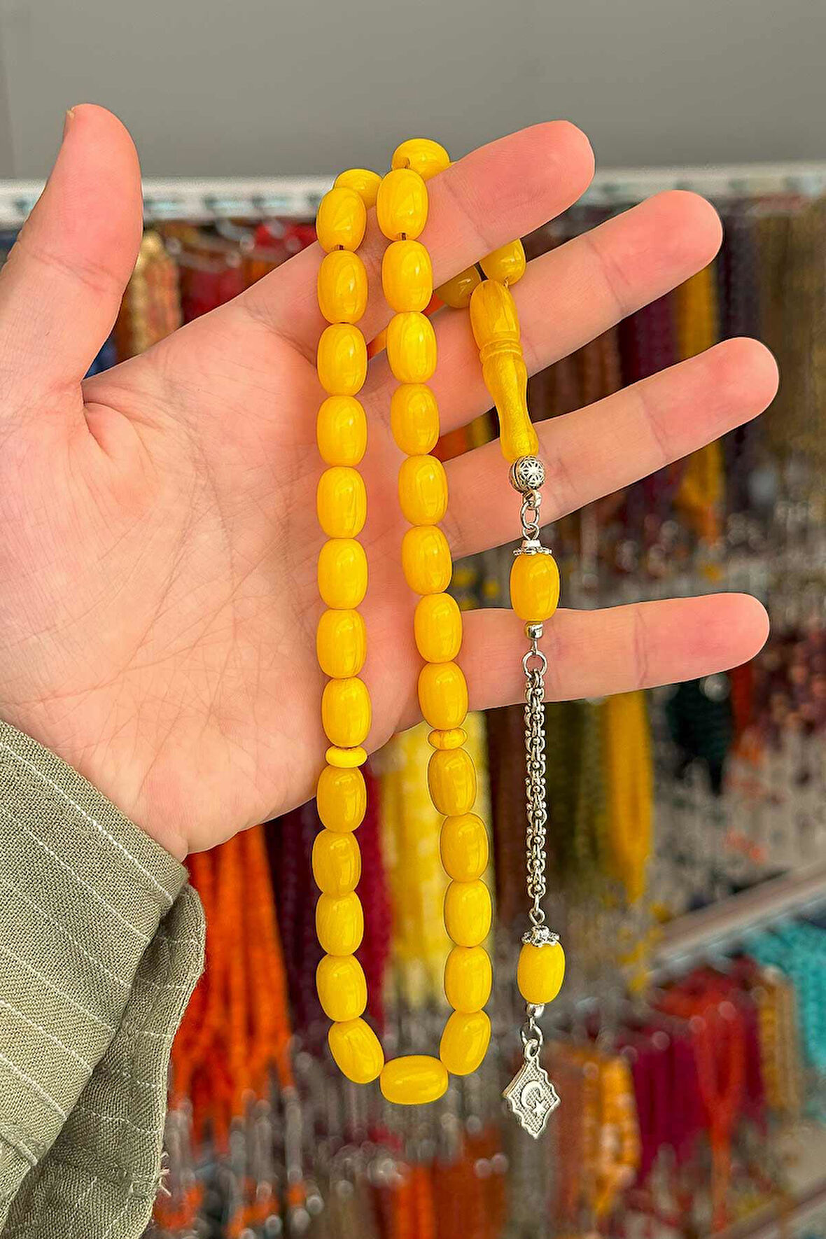 Limon Renk Badem Tane Epoksi Toz Kehribar Tesbih