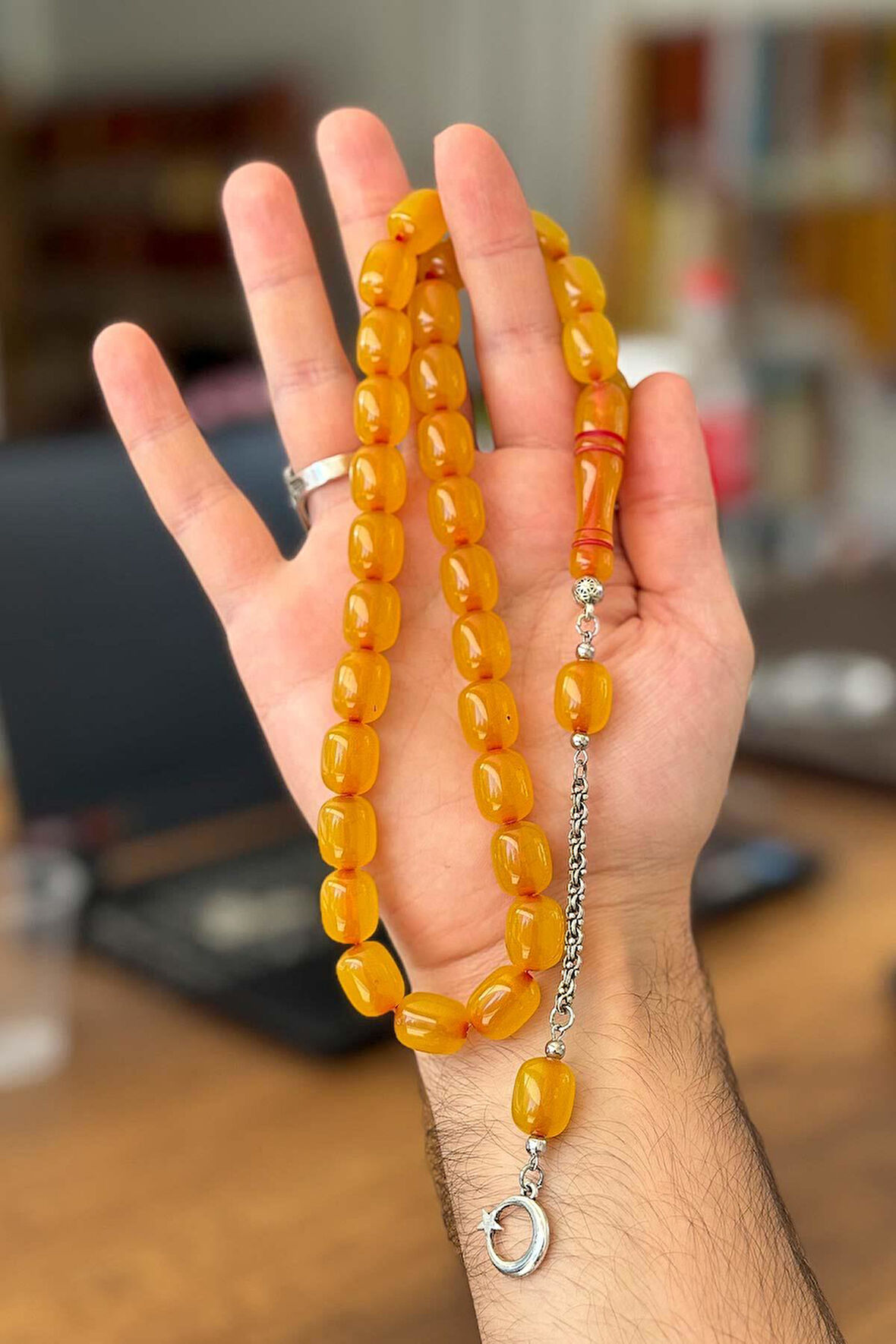İri Boy Buğulu Hardal Sarısı Uçak Camı Tesbih