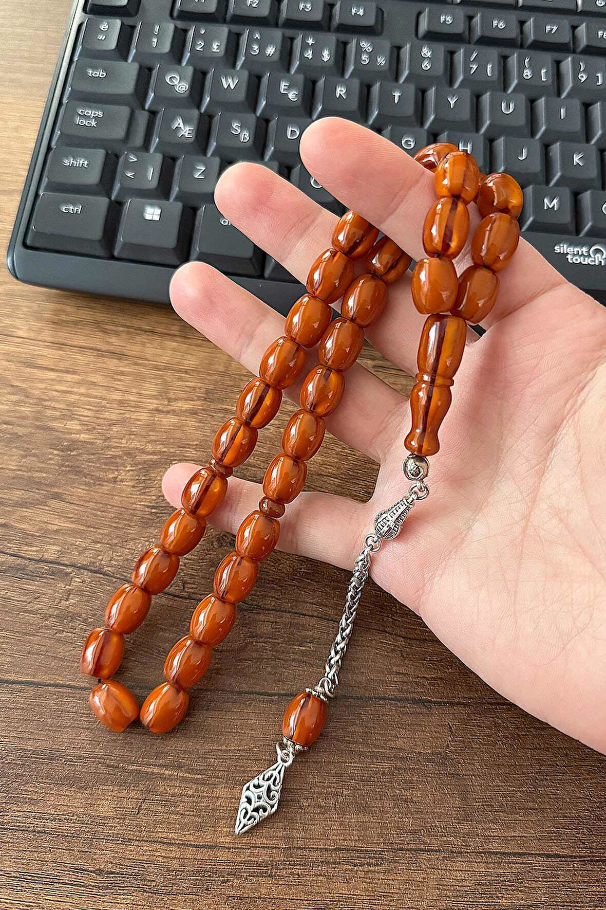 Özel Eskitme Model Fıçı Sıkma Kehribar Tesbih