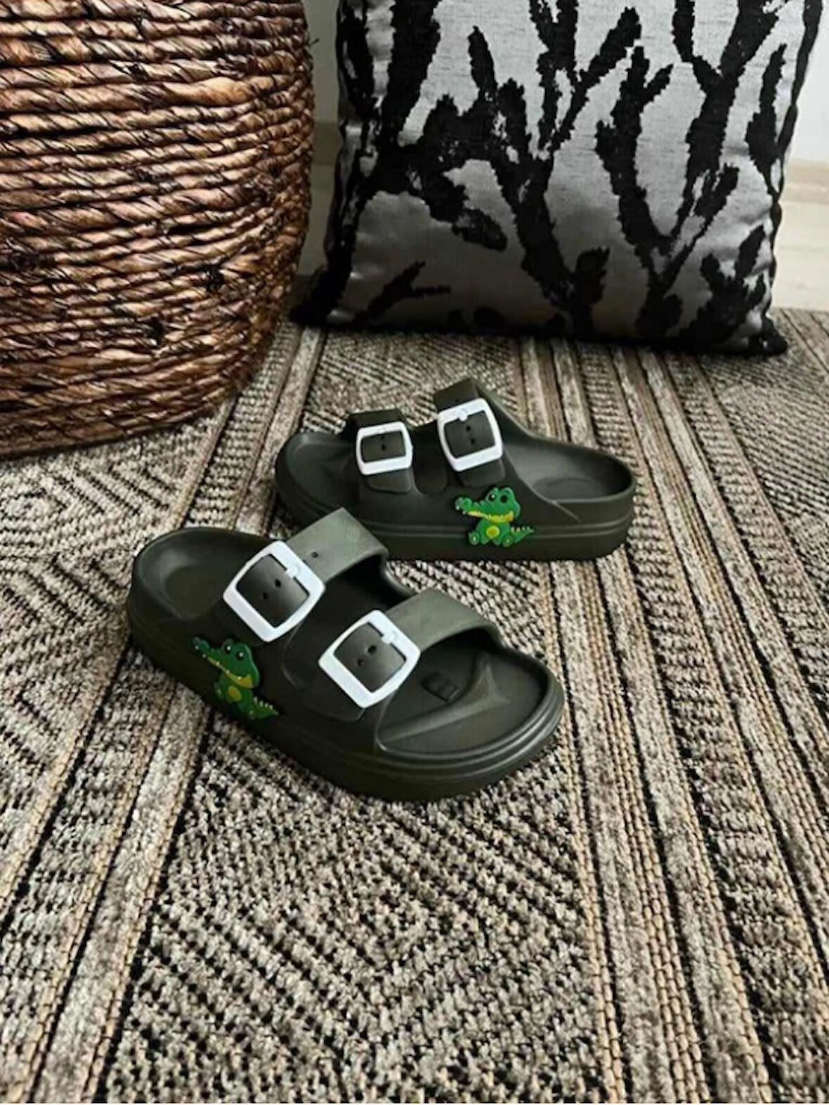 Ayfox Timsah Figürlü Çift Tokalı Anatomik Yüksek Taban Ultra Hafif Kaydırmaz Plaj Havuz Günlük Çocuk Terlik