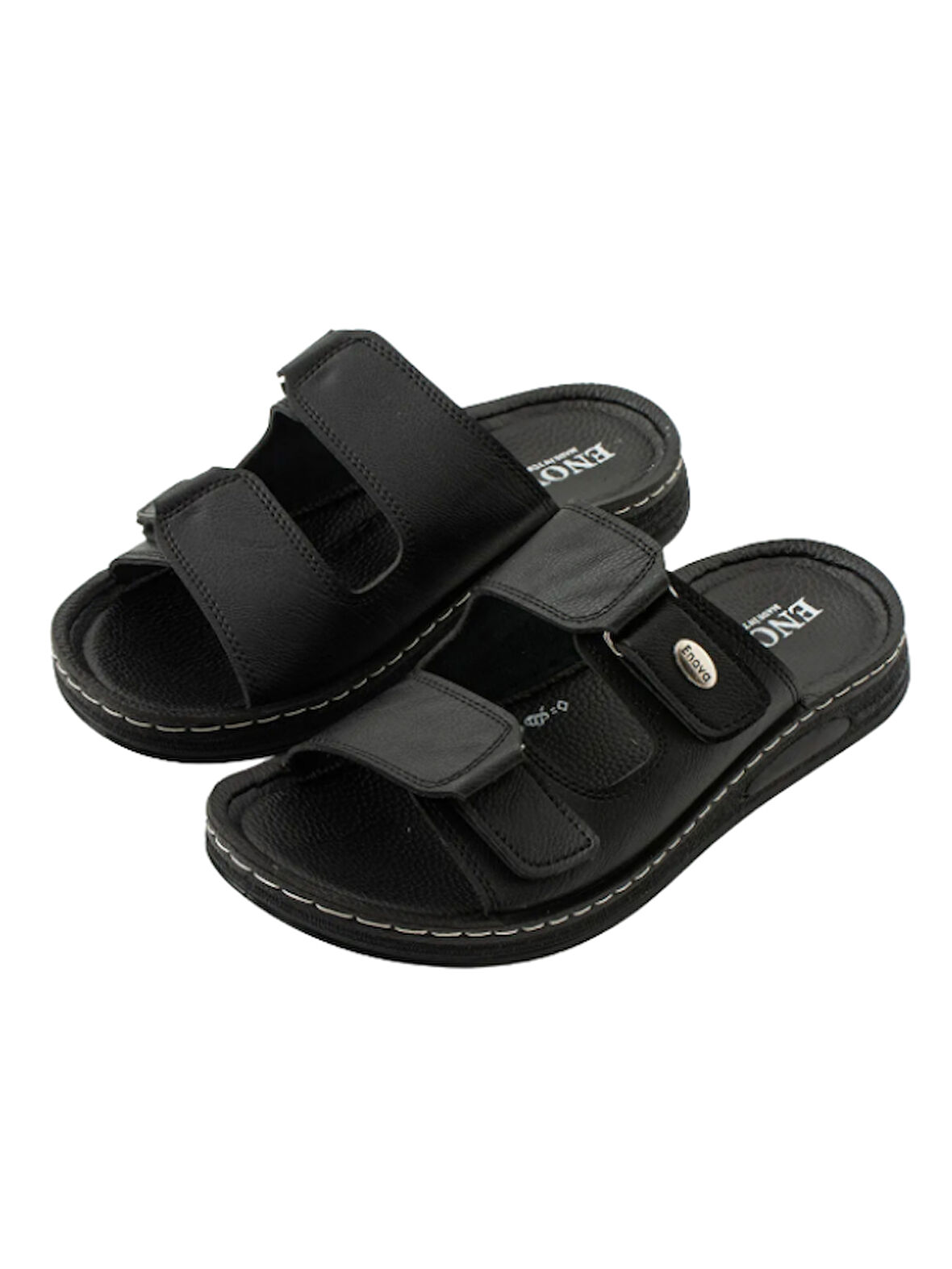 Enova Erkek Suni Deri Ortopedik Taban Çift Cırtlı Ayarlanabilen Dikişli Şık İçeri Dışarı Terliği BNT129