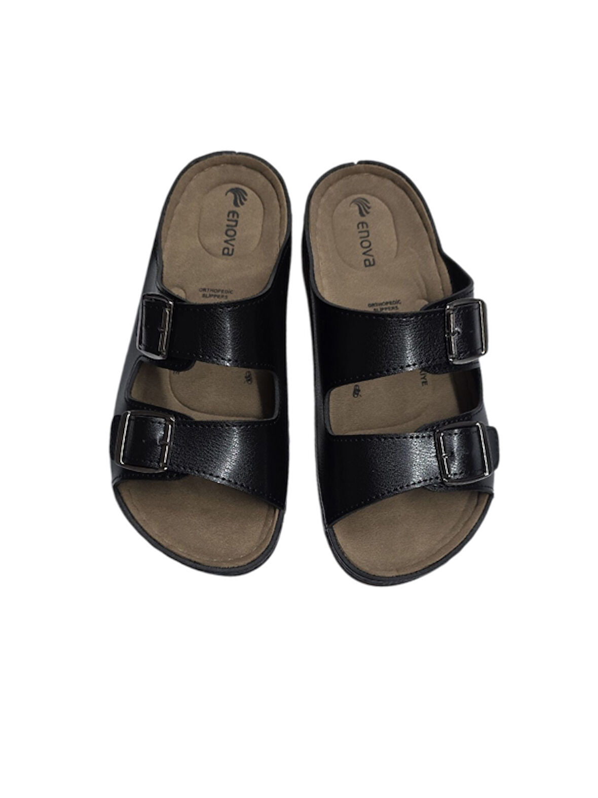 Enova Çift Tokalı Ortopedik Günlük Yumuşak Suni Deri Ev Dışarı Terliği