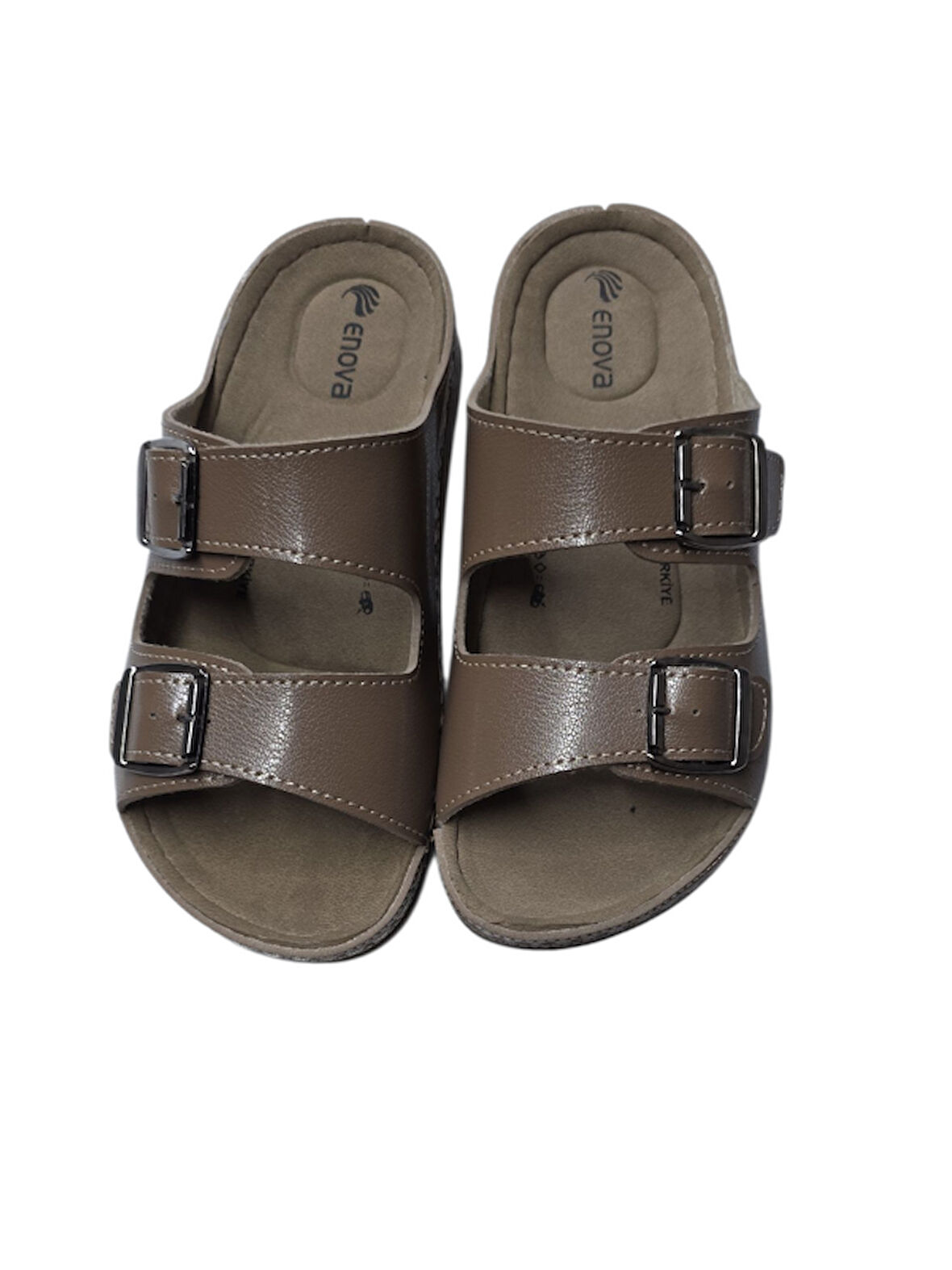 Enova Çift Tokalı Ortopedik Günlük Yumuşak Suni Deri Ev Dışarı Terliği