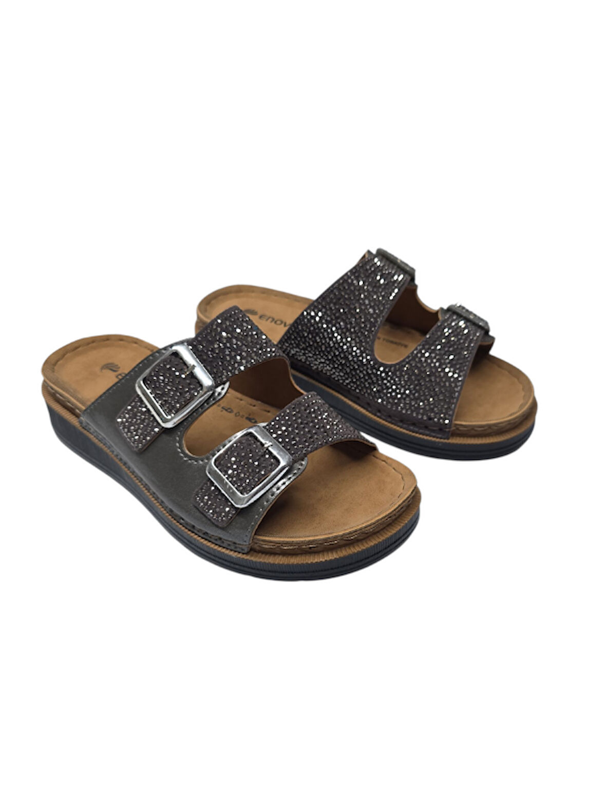 Enova Anatomik Taşlı Çift Bant Cırtlı Kadın Terlik